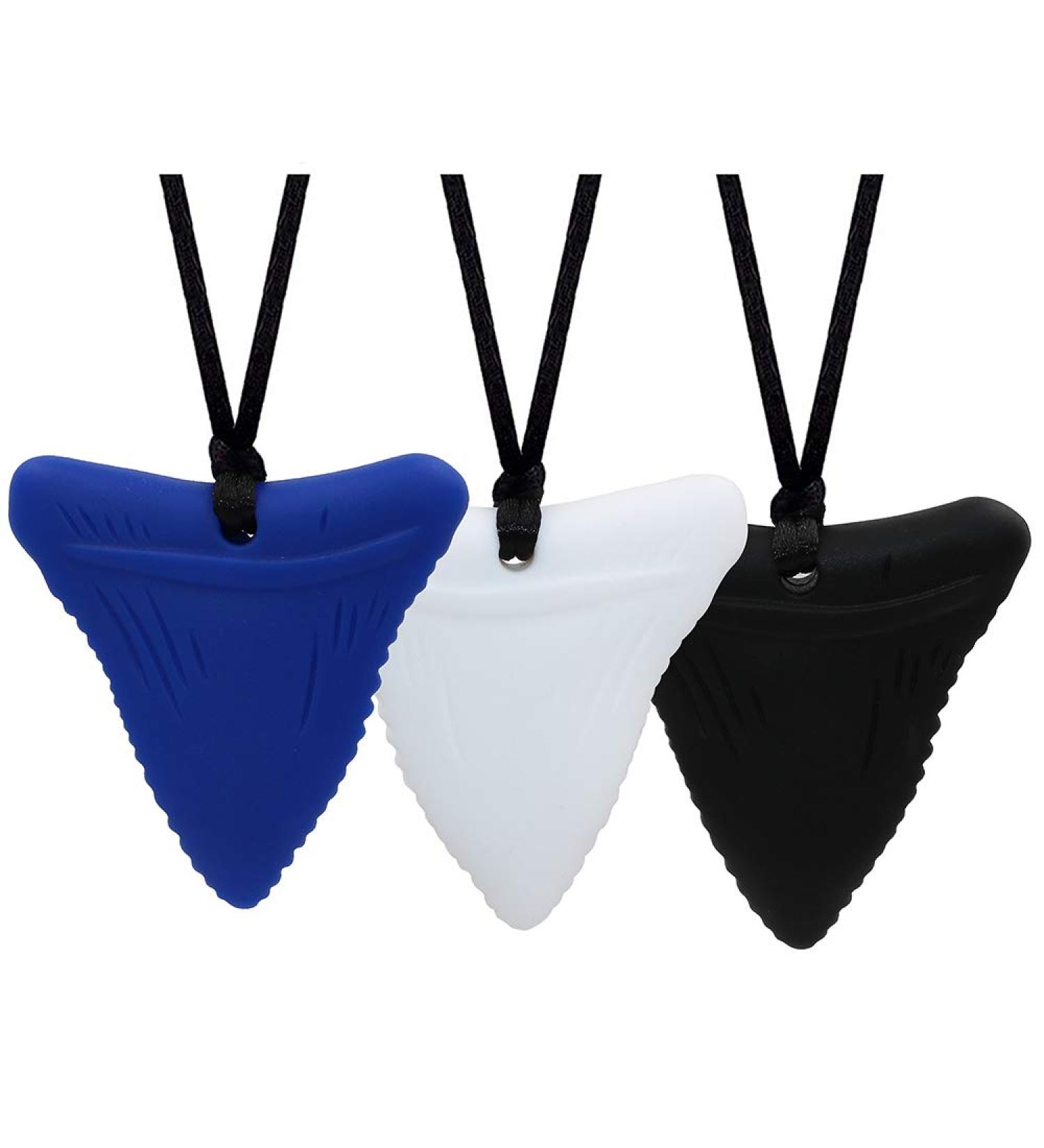Chew Necklaces for Sensory Kids - 3 Pack Silicone Oral Motor Aids for Autism ADHD Anxiety - Reduces Chewing Fidgeting - Boys Girls Adults Chewer - Black/Blue/White - 3 Count - Buy Online on GoSupps.com