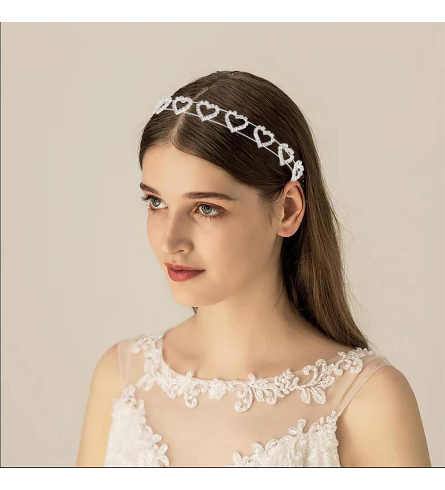 Urieo Silver Crystal Heart Headband for Women - Rhinestone Princess Wedding Hair Accessories - Buy Online on GoSupps.com