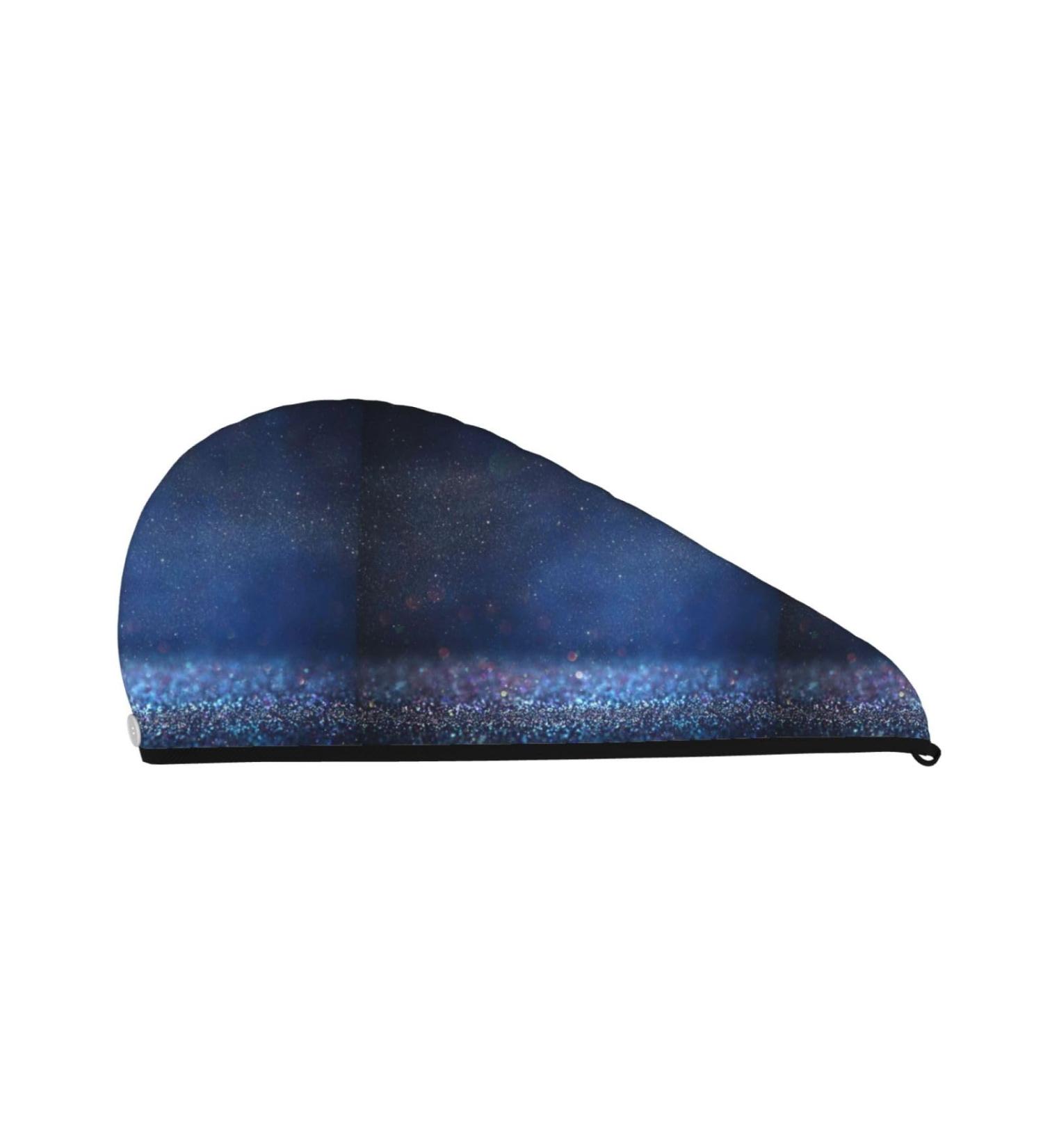 Hair Towel Wrap - Quick Drying Turban with Button | Retro Blue Glitter Hair Drying Towel - Buy Online on GoSupps.com