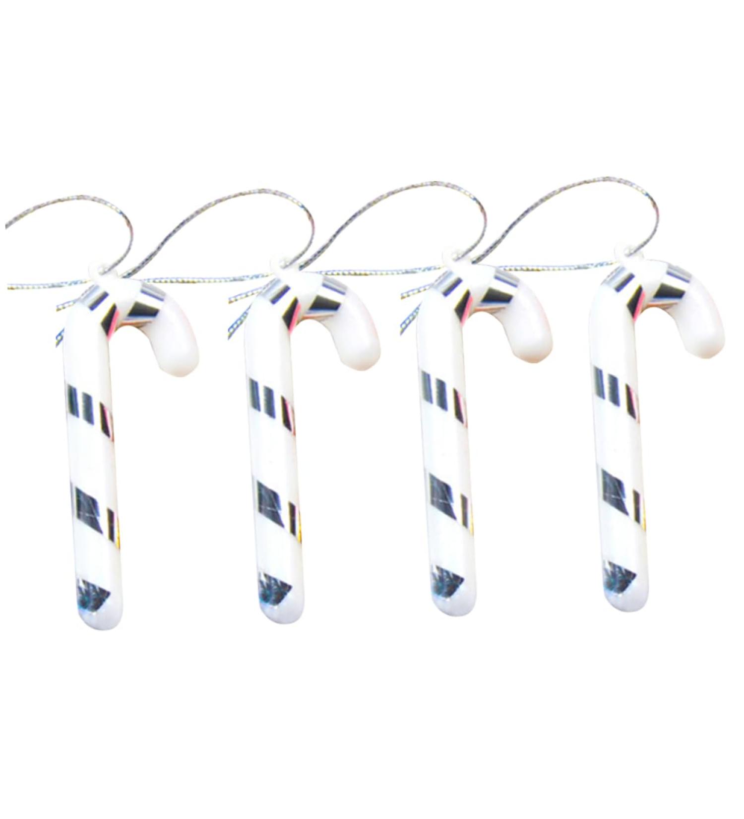 STOBAZA 4pcs Christmas Candy Cane Plastic Candy Cane Christmas Fireplace Ornaments Christmas Tree Crutches Silver 7x2.5cm - Buy Online on GoSupps.com