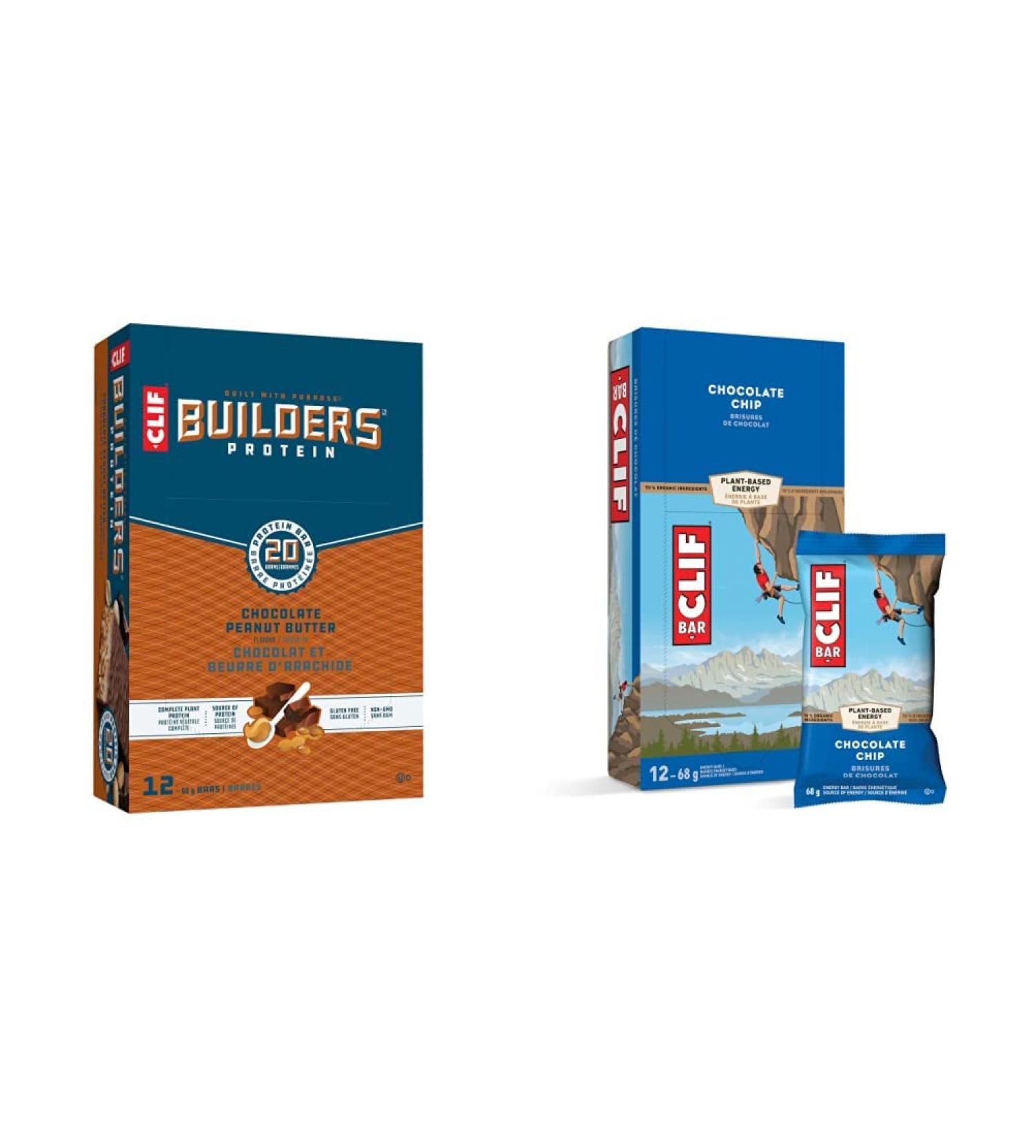 CLIF BUILDERS Protein Bars (Chocolate Peanut Butter) + CLIF BAR Energy Bars (Chocolate Chip) | 24 Count Bundle Chocolate Peanut Butter Protein Bars + Bars - Chocolate Chip - Buy Online on GoSupps.com