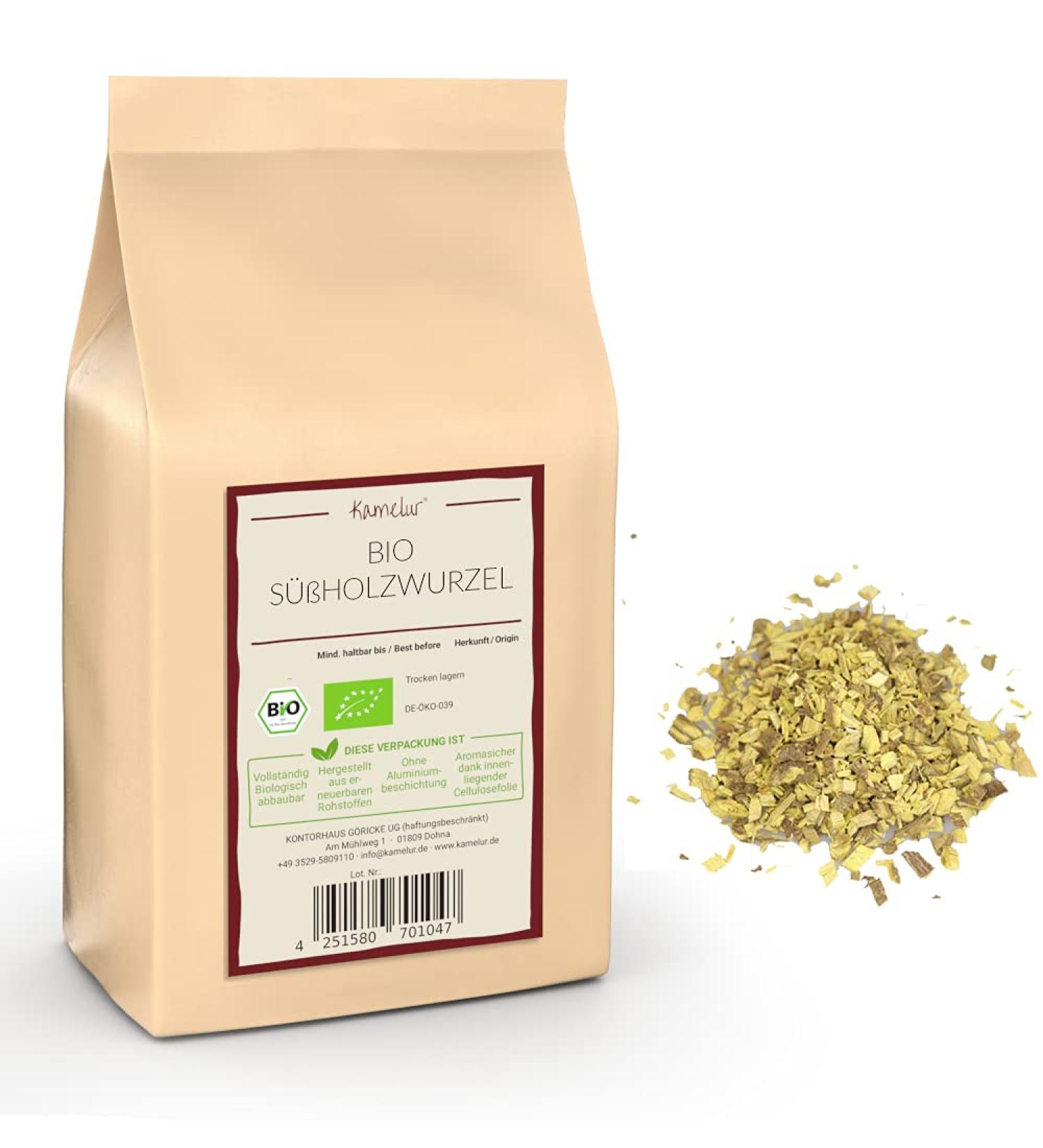 Kamelur 125 g of dried and cut ORGANIC licorice root for BIO licorice tea - high-quality licorice tea without additives - ORGANIC licorice licorice root in biodegradable packaging - Buy Online on GoSupps.com