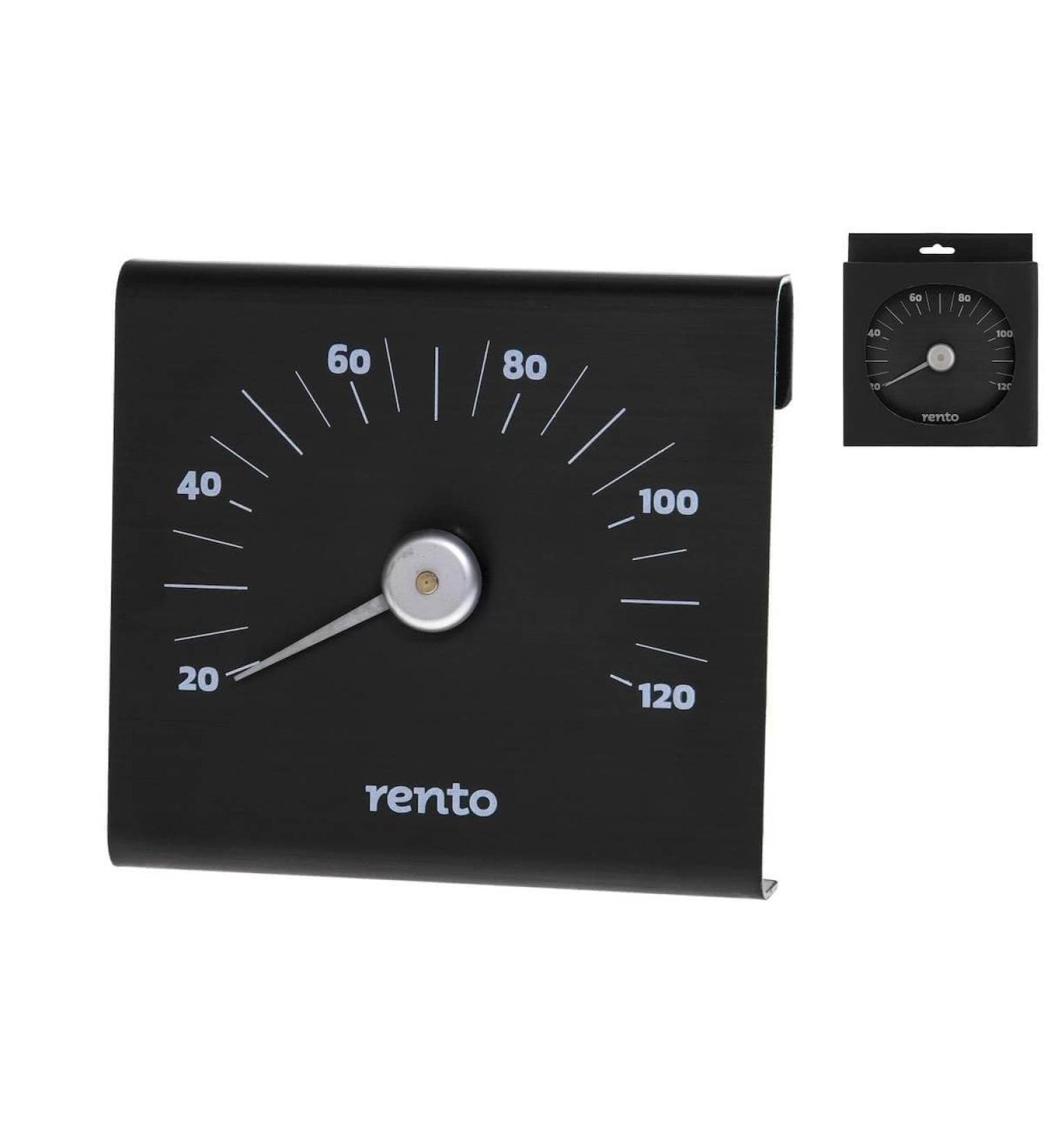 Rento thermometer made of black brushed aluminum for sauna