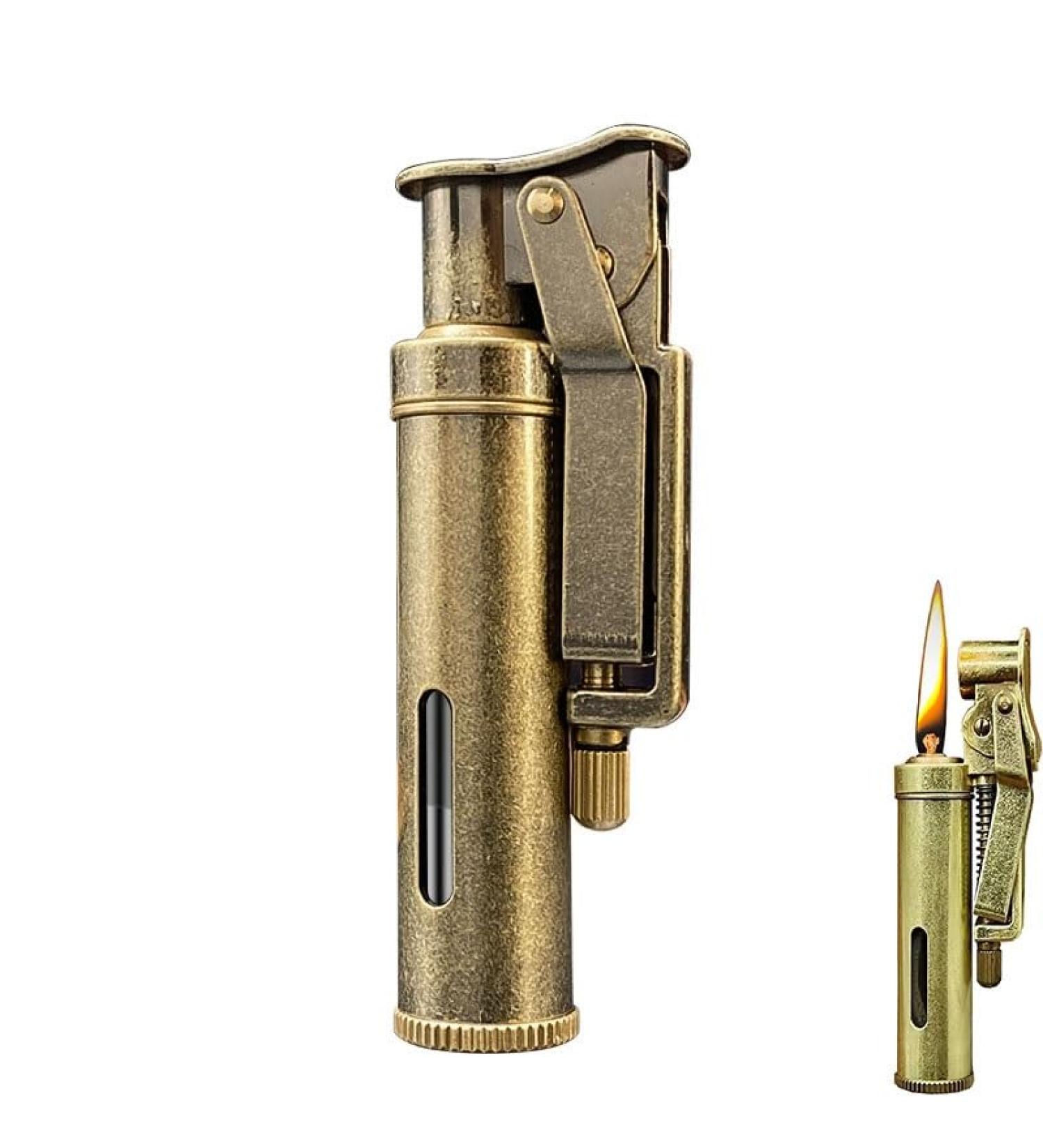 Reusable Windproof Trench Lighter Vintage Exquisite Wheel Kerosene Lighter Antique Brass Lighter Unique Birthday Gift(Bronze) - Buy Online on GoSupps.com
