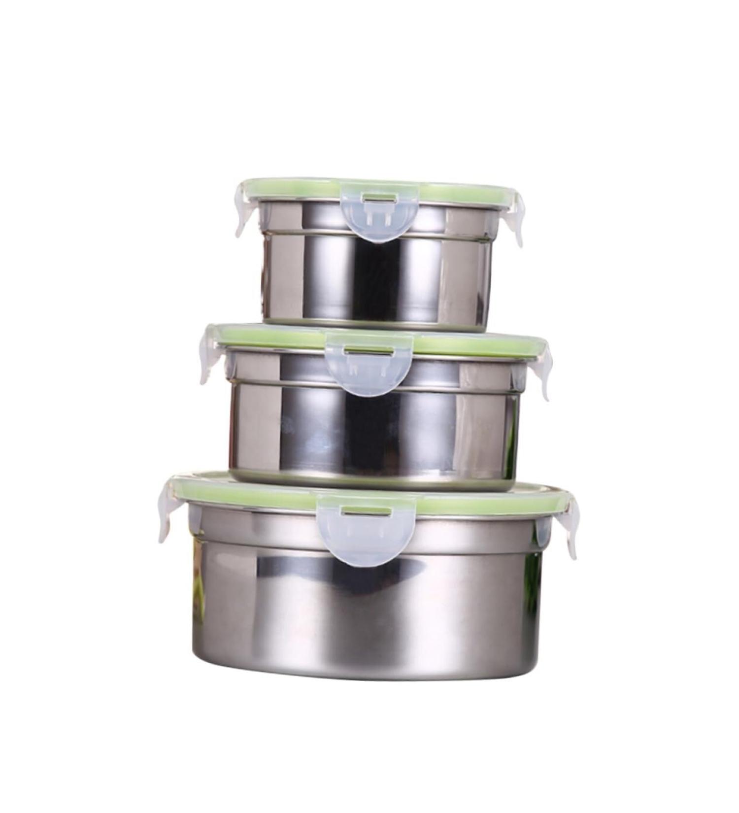 3pcs Boxes Food Containers with Lids Stainless Steel Student Fresh Bowl As Shownx3pcs