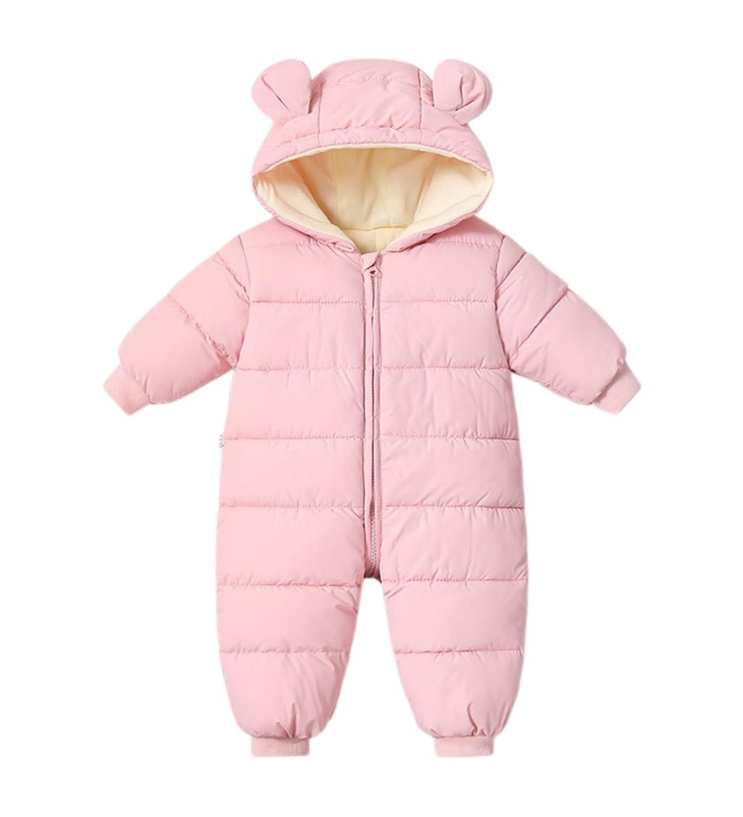 BRONG Baby Snowsuit Winter Coat | Pink Hooded Fleece Romper | 9-12 Months - Buy Online on GoSupps.com