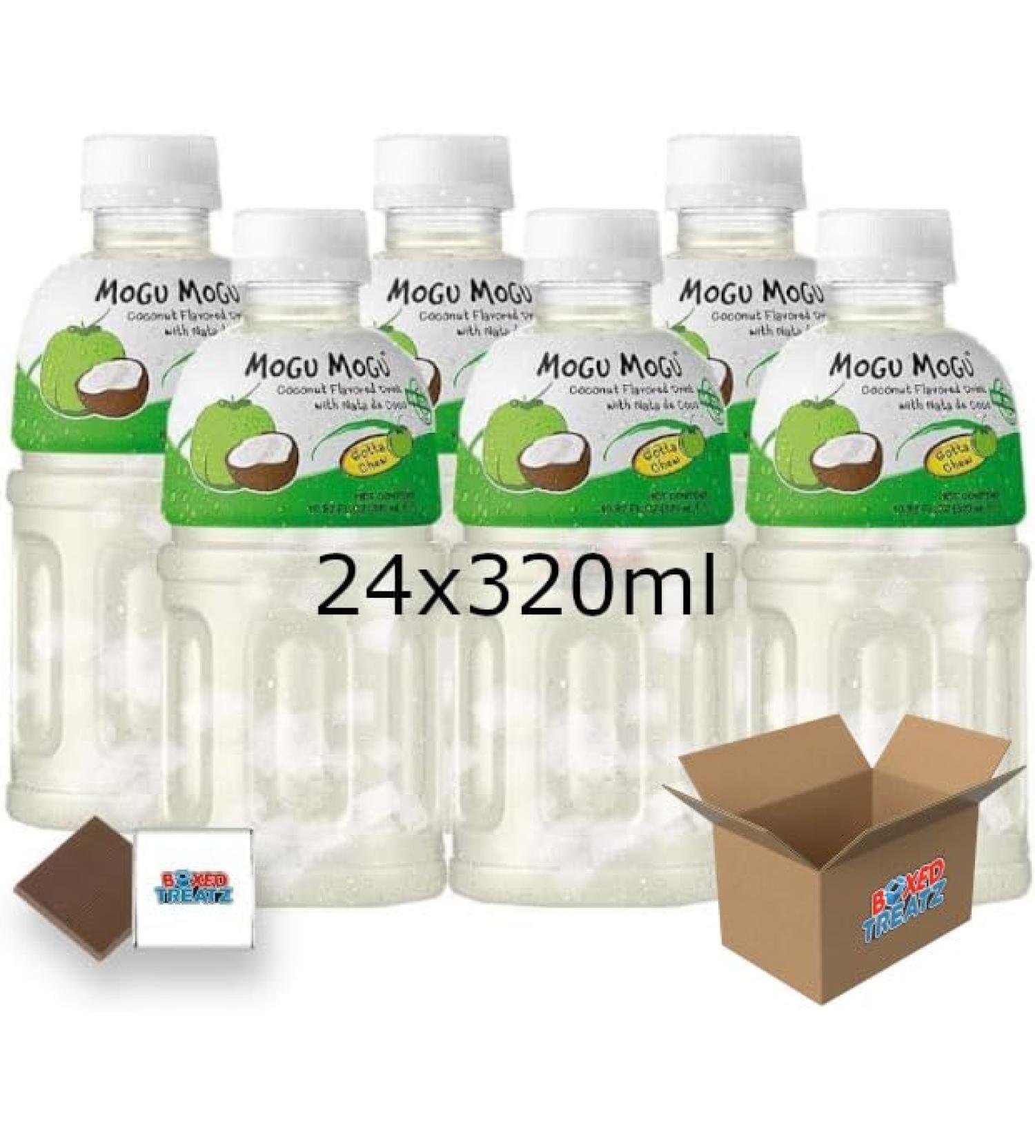 Mogu Mogu Flavored Drinks 24x320ml COCONUT - Nata De Coco Juice - Refreshing Taste - Fun Drinking During Hot Summers Or Take Them On Trips & Picnics Boxed Treatz Coconut 24