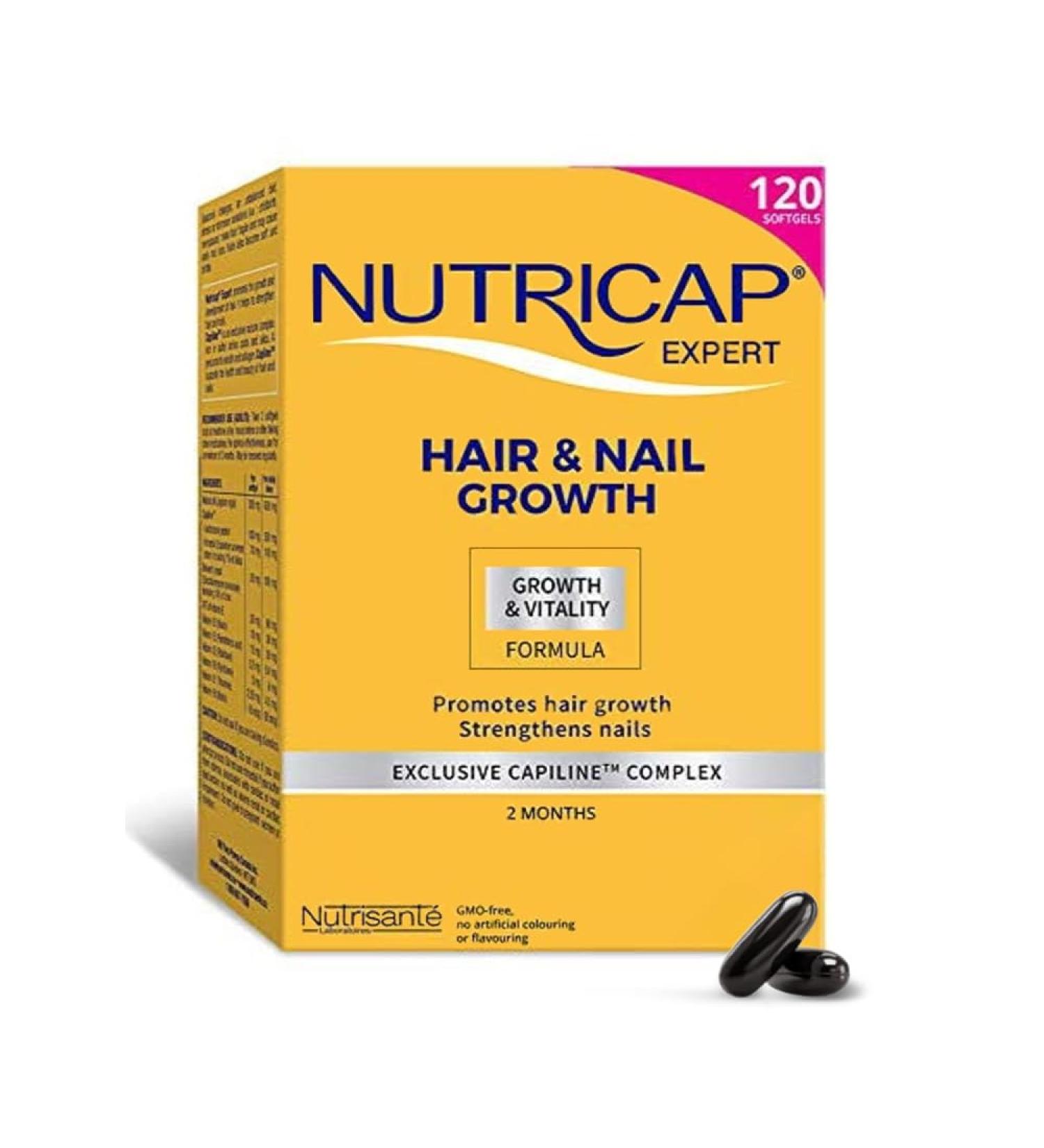 NUTRISANTE Nutricap Expert Hair & Nail Growth - Food Supplement for Fast Hair Growth - Exclusive Capiline Complex - Promotes Hair Growth & Development - Biotin Walnut Oil Vitamin B3-120 softgels - Buy Online on GoSupps.com