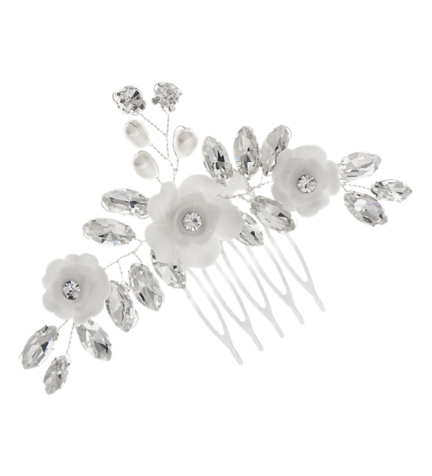 Amosfun Flower Hair Comb Rhinestone Hair Comb Bridal Hair Comb Wedding Hair Side Comb for Women - Buy Online on GoSupps.com