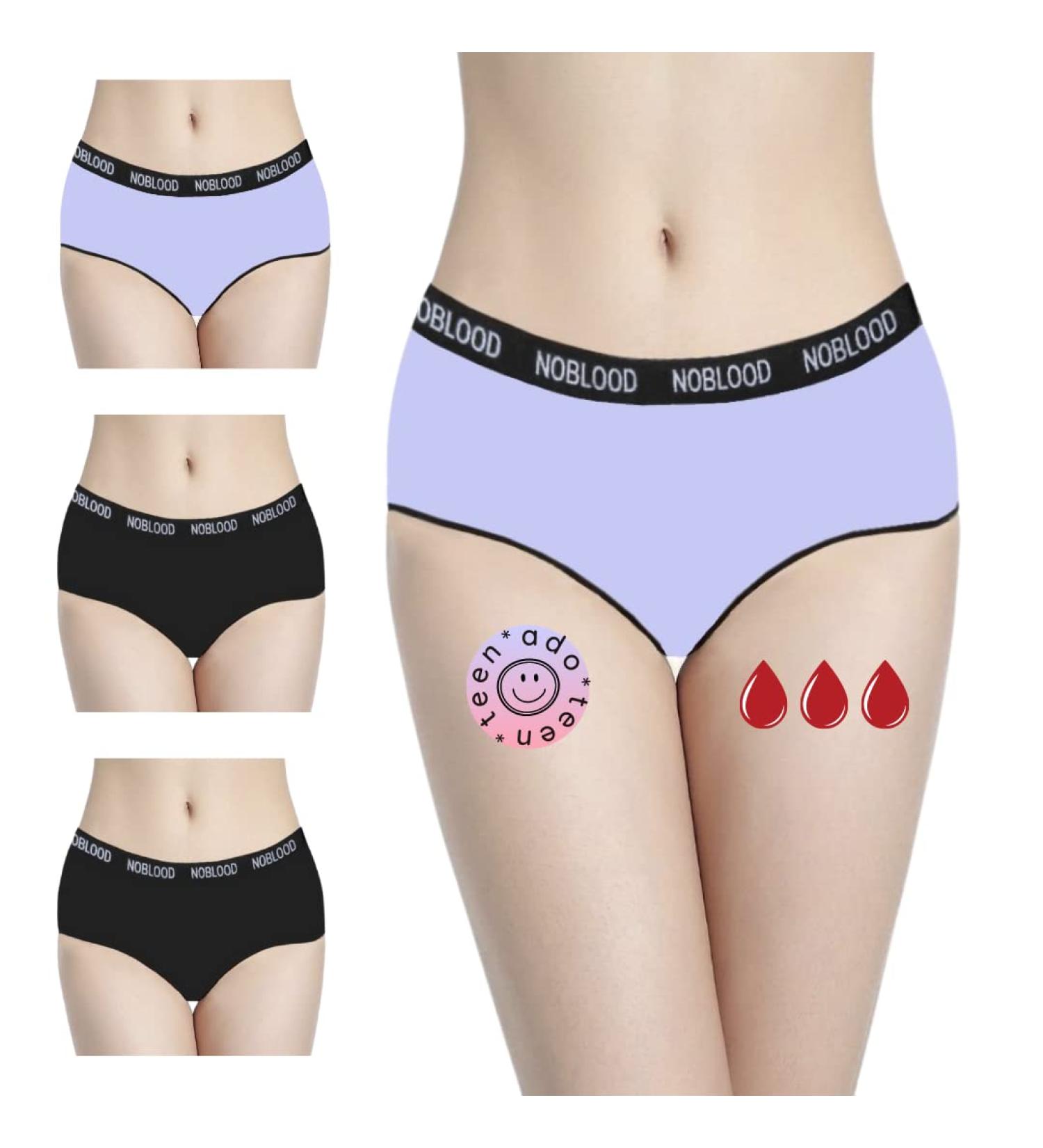 Noblood Period Underwear - Eco-Friendly Washable Cotton Briefs for Teens & Girls | 2-3 Tampon Absorbency | Sizes XXS to 3XL | Pack of 3 - Buy Online on GoSupps.com