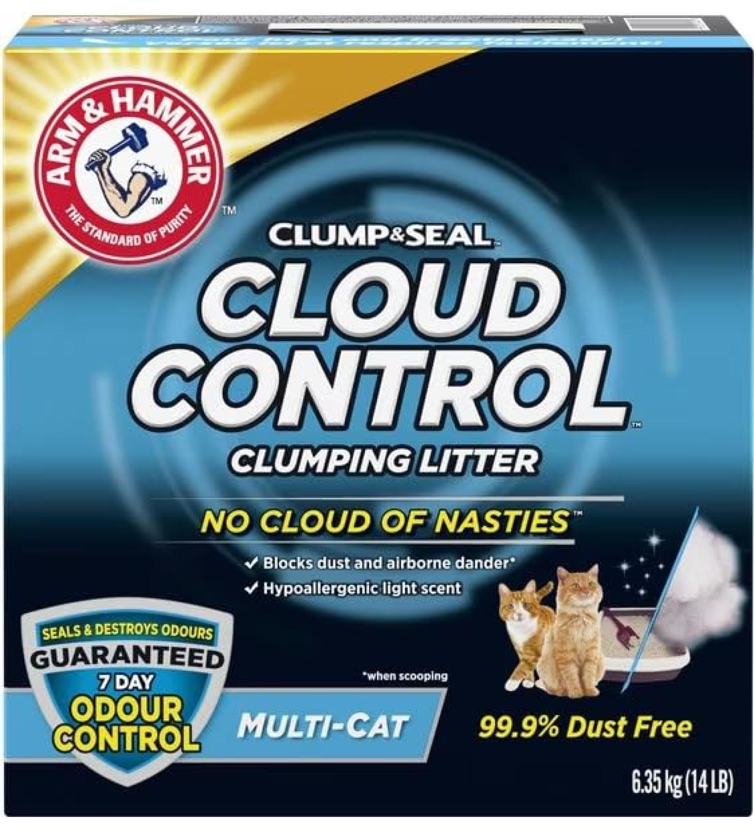 ARM & HAMMER Cat Litter Clump & Seal Cloud Control Multi-Cat Odour Control Dust Free Clumping Clay Litter 6.35kg (Pack of 1) Cloud Control 6.4kg - Buy Online on GoSupps.com