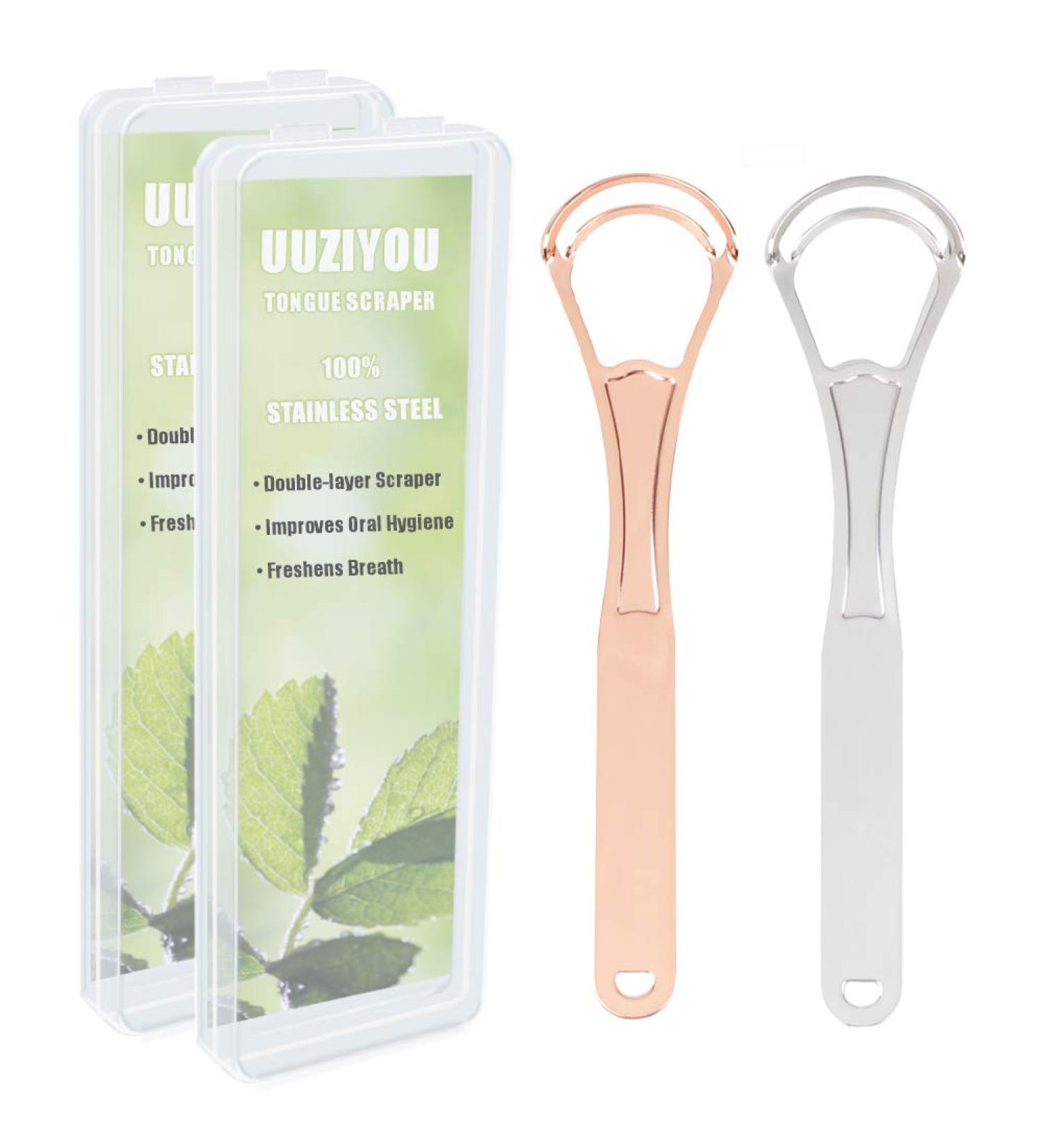 Stainless Steel Tongue Scraper - 2 Pack Oral Care Cleaner for Fresh Breath - Surgical Grade Metal for Adults & Kids - Includes Travel Cases - Buy Online on GoSupps.com