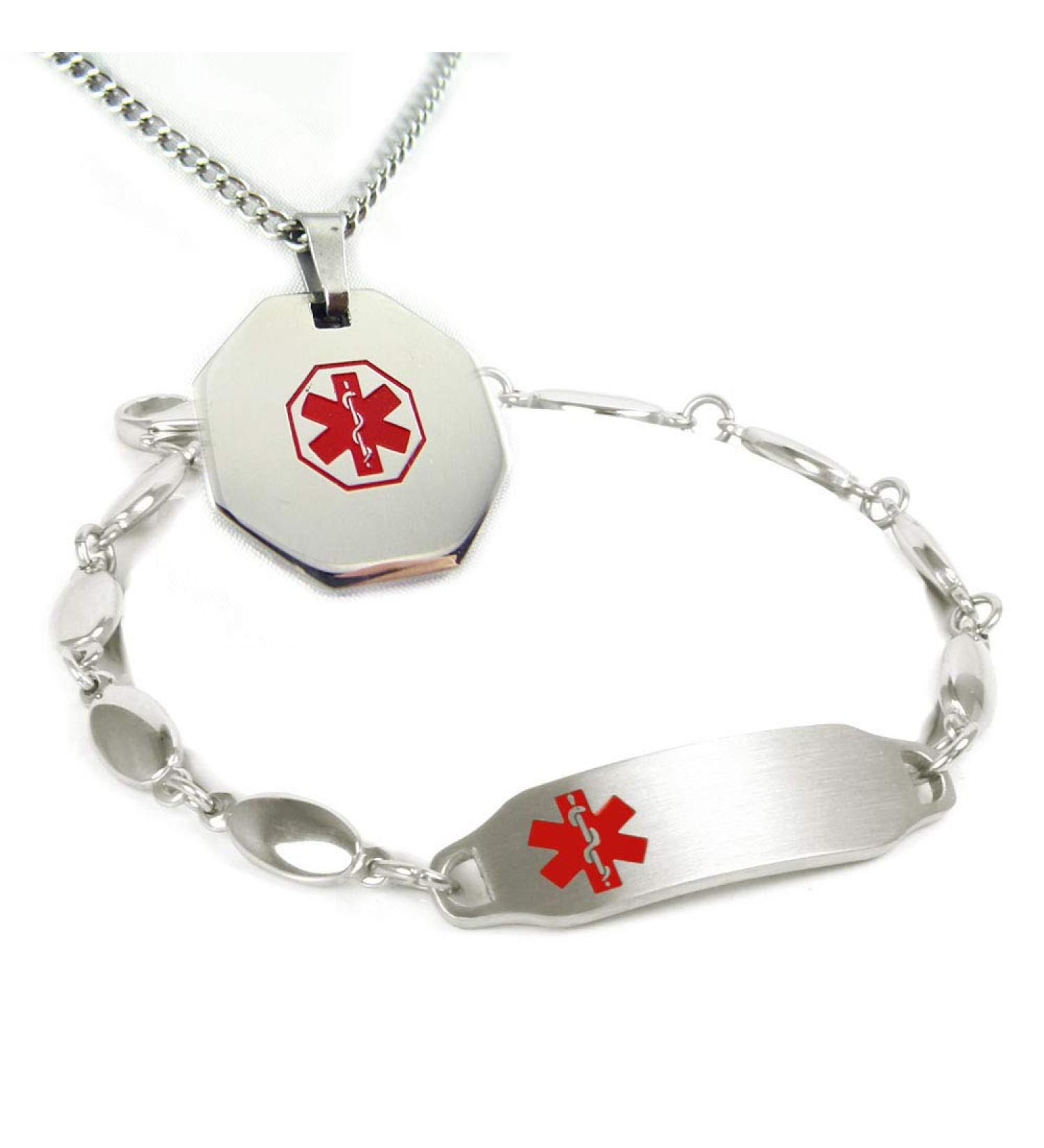 Custom Engraved Medical ID Bracelet & Alert Necklace for Women - Stainless Steel 6" Red - International Shipping Available - Buy Online on GoSupps.com