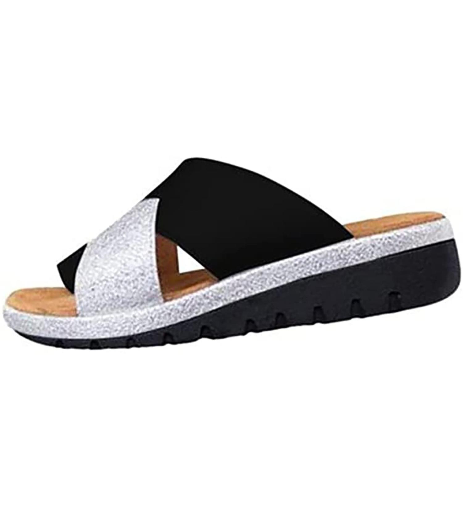 Ladies Solid Clip Toe Sandals - Summer Non-Slip Orthopedic Bunion Corrector Flip Flops for Women - Comfy Platform Casual Sandals in Black (Size 4.5 - Buy Online on GoSupps.com