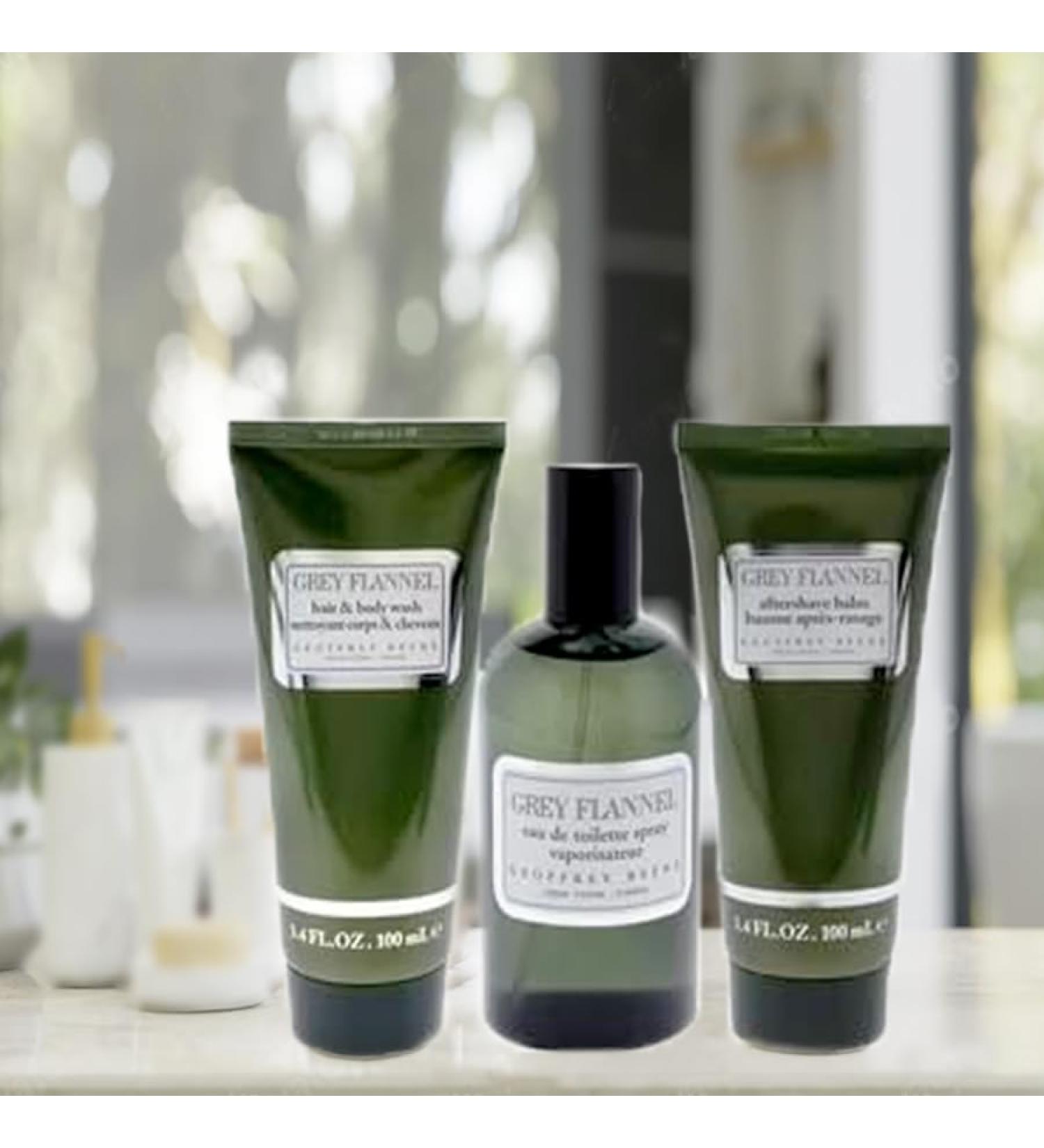 Classic Woody Fragrance Gray Flannel 3 PC Cologne Gift Set for Men 4 oz EDT Sray 3.4 oz Hair & Body Wash and 3.4 oz After Shave Balm Luxury Scent New in Gift Box