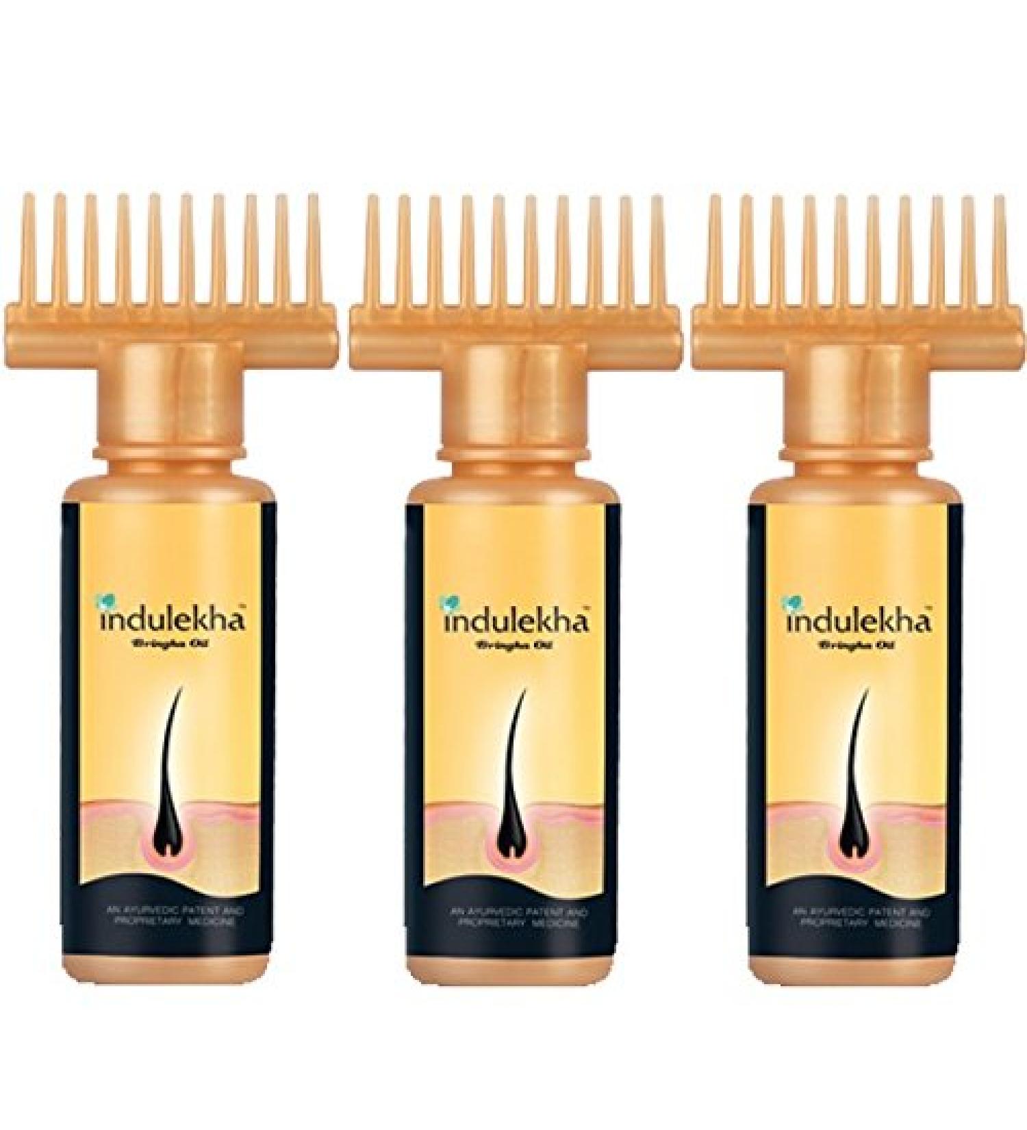 Indulekha Bringha Hair Oil Selfie Bottle 100ml (Pack of 3) with Handmade Wooden Comb | Buy Online for Healthy Hair International Shipping Available - Buy Online on GoSupps.com