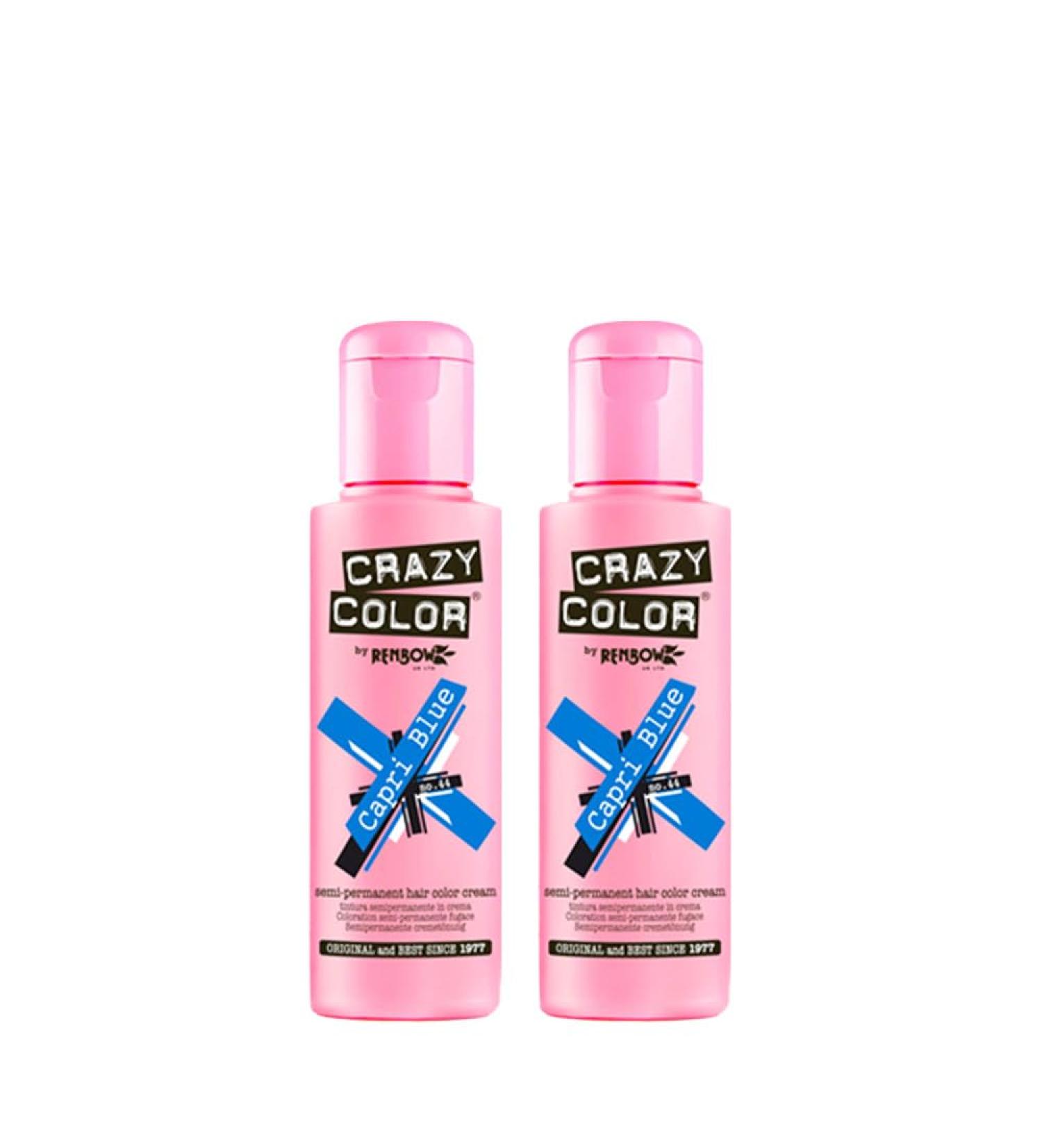 2x Crazy Color Semi-Permanent Hair Color 100ml (Capri Blue - Blue) Blue 100 ml (Pack of 1)