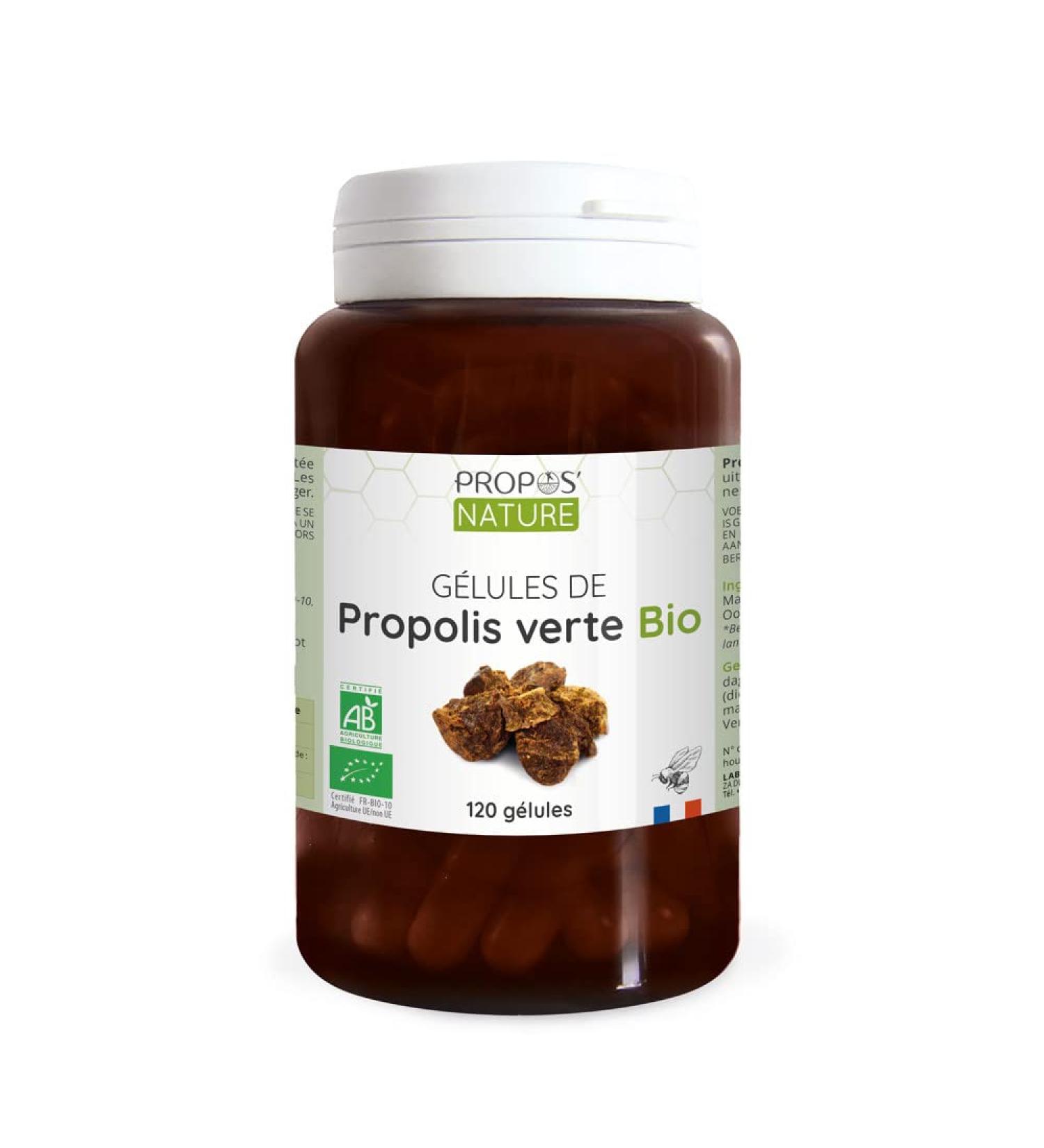 Green Propolis Organic Vegetable Capsules - 100mg/capsule - 120 capsules - No coloring or preservatives - Certified organic - Organic Farming - PROPOS'NATURE - Buy Online on GoSupps.com