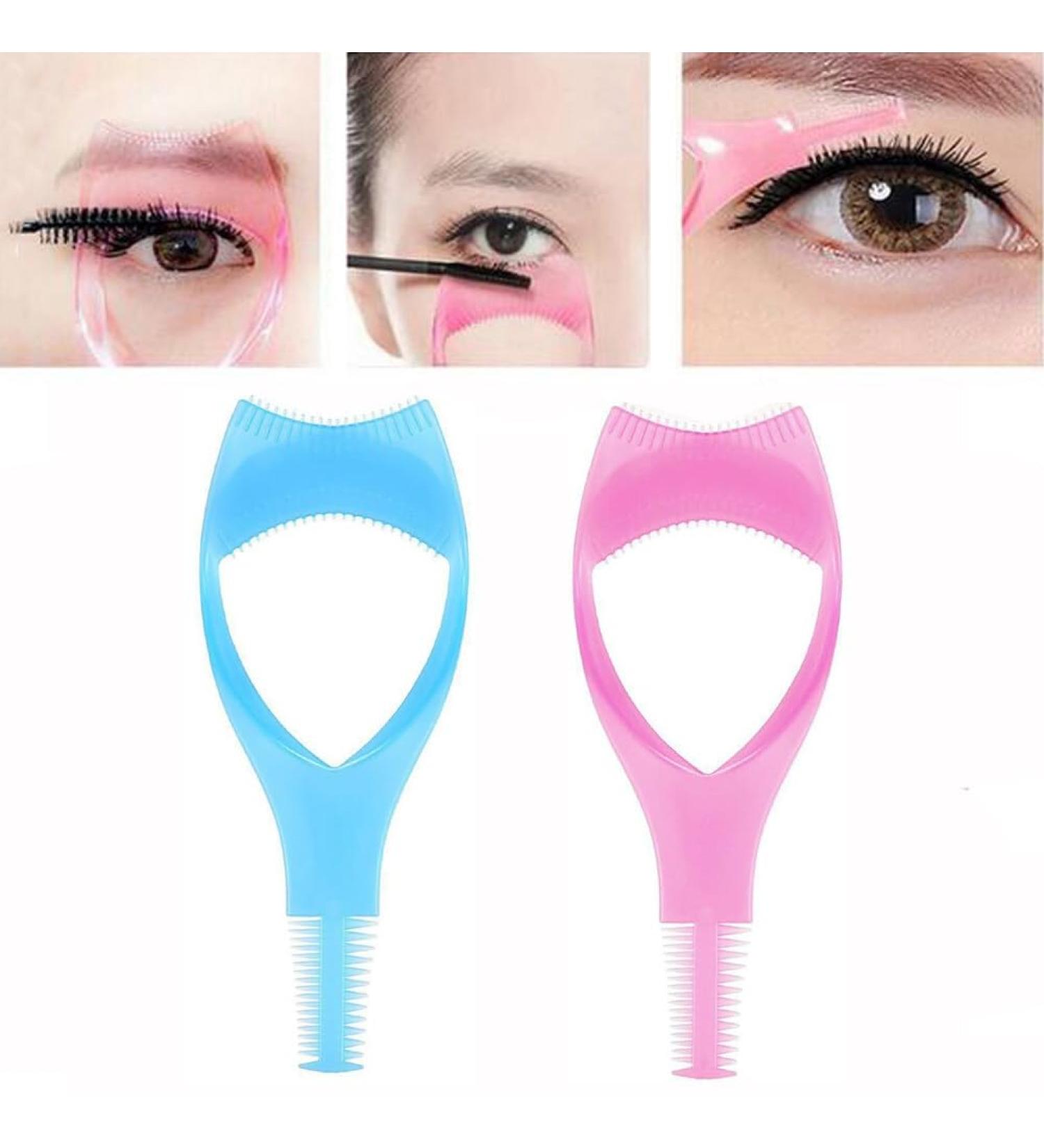 Pack of 2 Eyelash Comb Applicators - 3in1 Mascara Shield Brush & Curler Guide Tool (Blue+Pink) - Perfect for Upper & Lower Lashes | International Shipping - Buy Online on GoSupps.com