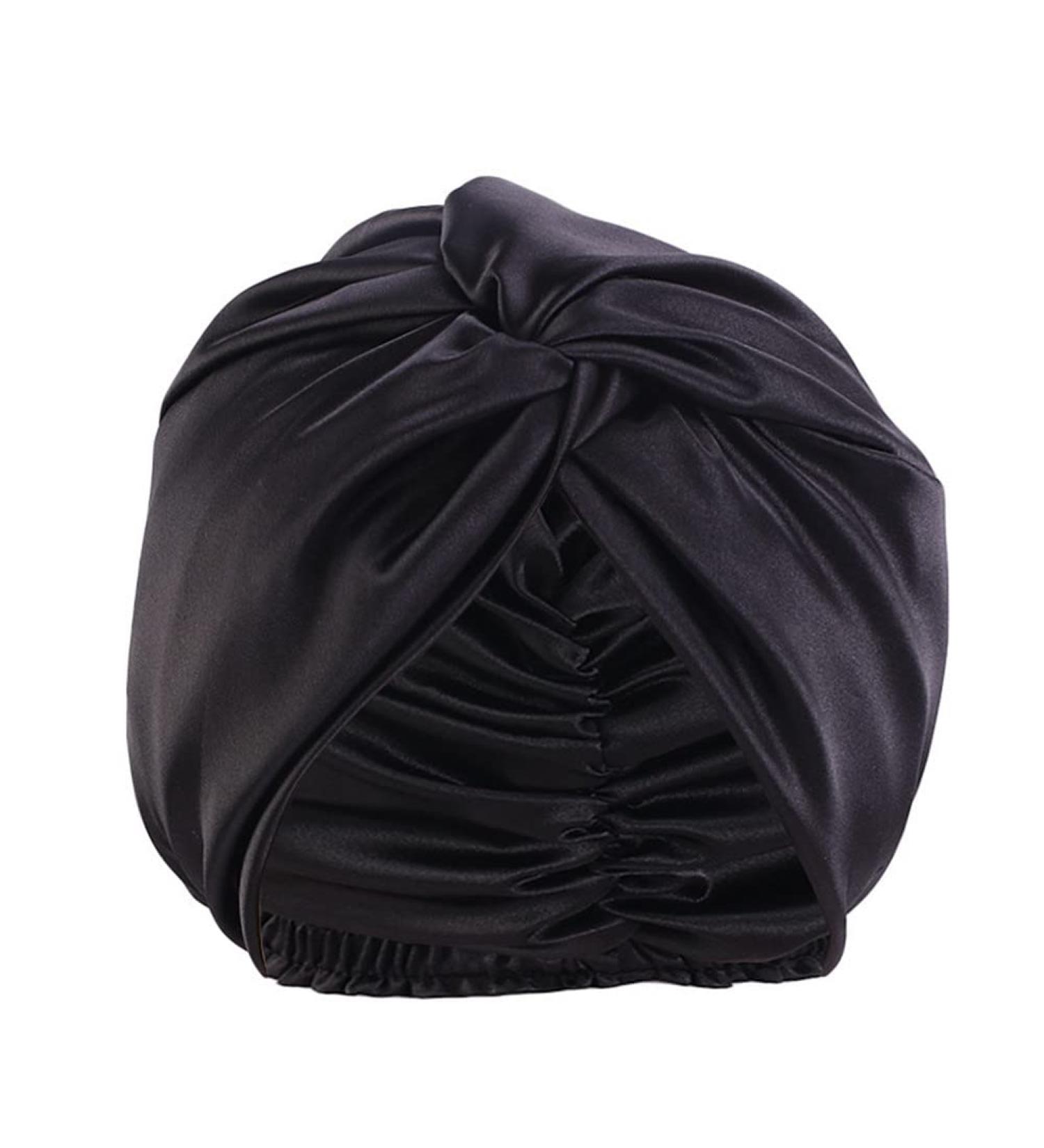 Satin Silky Double Layer Pre Tied Knoted Bonnet for Women Black - Hair Care Night Sleeping Cap - Buy Online on GoSupps.com