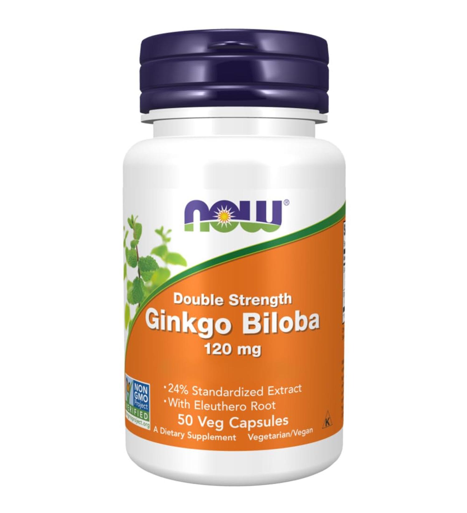 Now Foods Double Strength Ginkgo Biloba Extract 120mg - 50 Vegan Capsules - Soy Free, Gluten Free, Vegetarian, Non-GMO - Buy Online on GoSupps.com