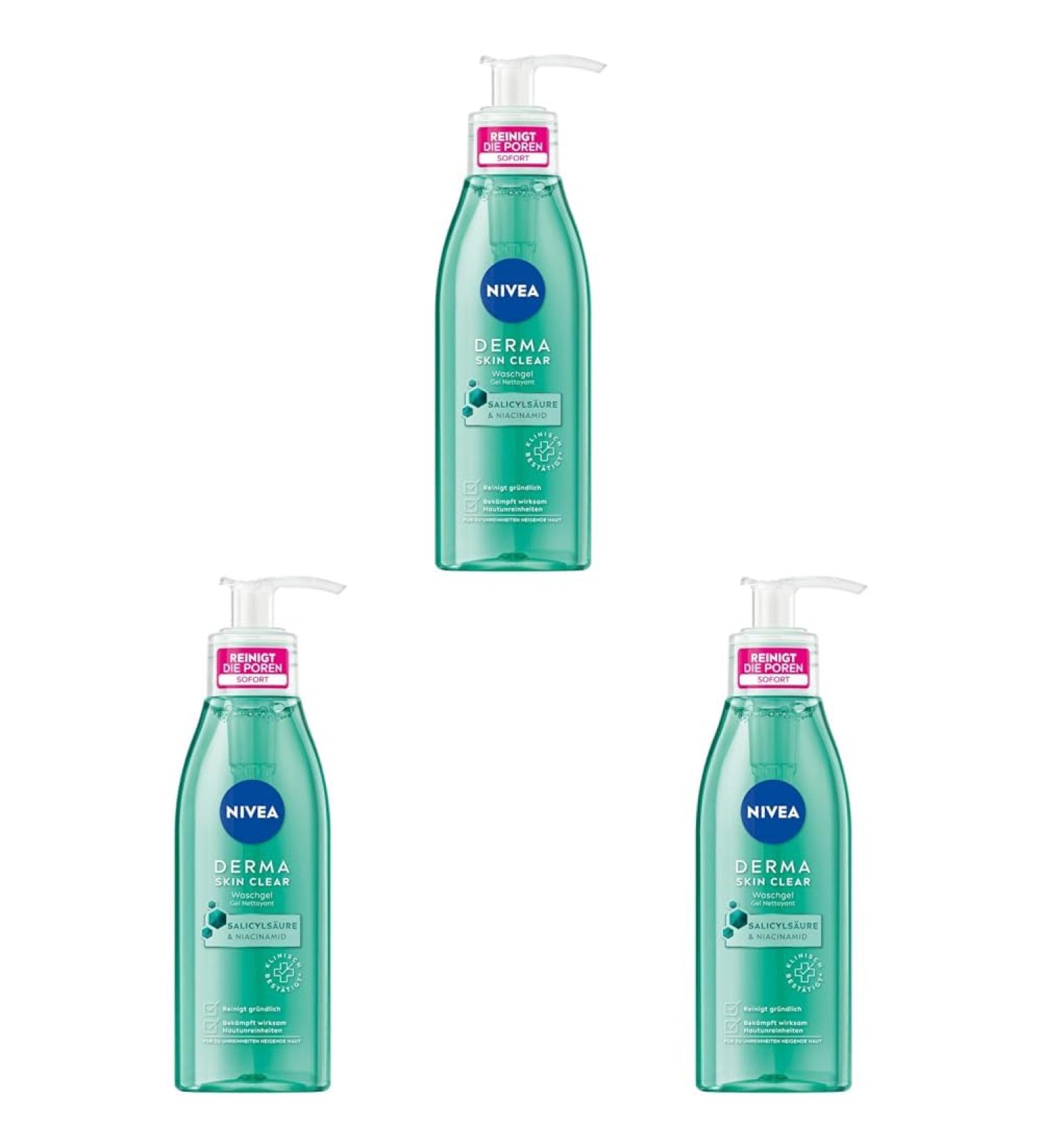 Nivea Derma Skin Clear Washing Gel 150ml - Clarifying Cleanser for Impure Skin with Salicylic Acid & Niacinamide - Pack of 3 - Buy Online on GoSupps.com