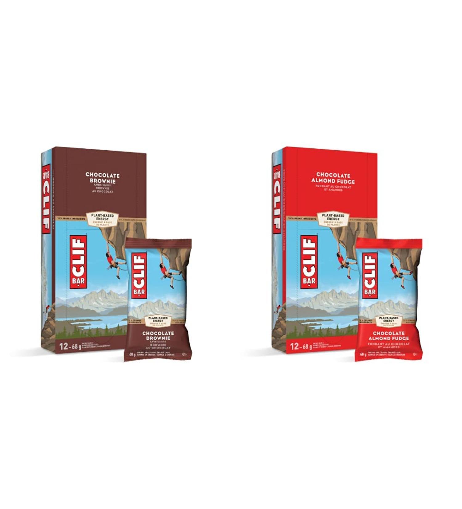 CLIF BAR - Energy Bars - Chocolate Brownie - (68 Gram Protein Bars 12 Count) Packaging May Vary & CLIF BAR - Energy Bars - Chocolate Almond Fudge - (68 Gram Protein Bars 12 Count) Packaging May Vary