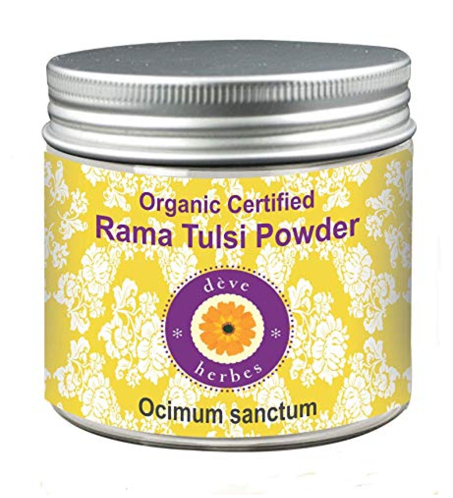 Deve Herbes Pure Rama Tulsi Powder (Ocimum sanctum) Natural Therapeutic Grade - 200gm (7.05 oz) - Buy Online on GoSupps.com