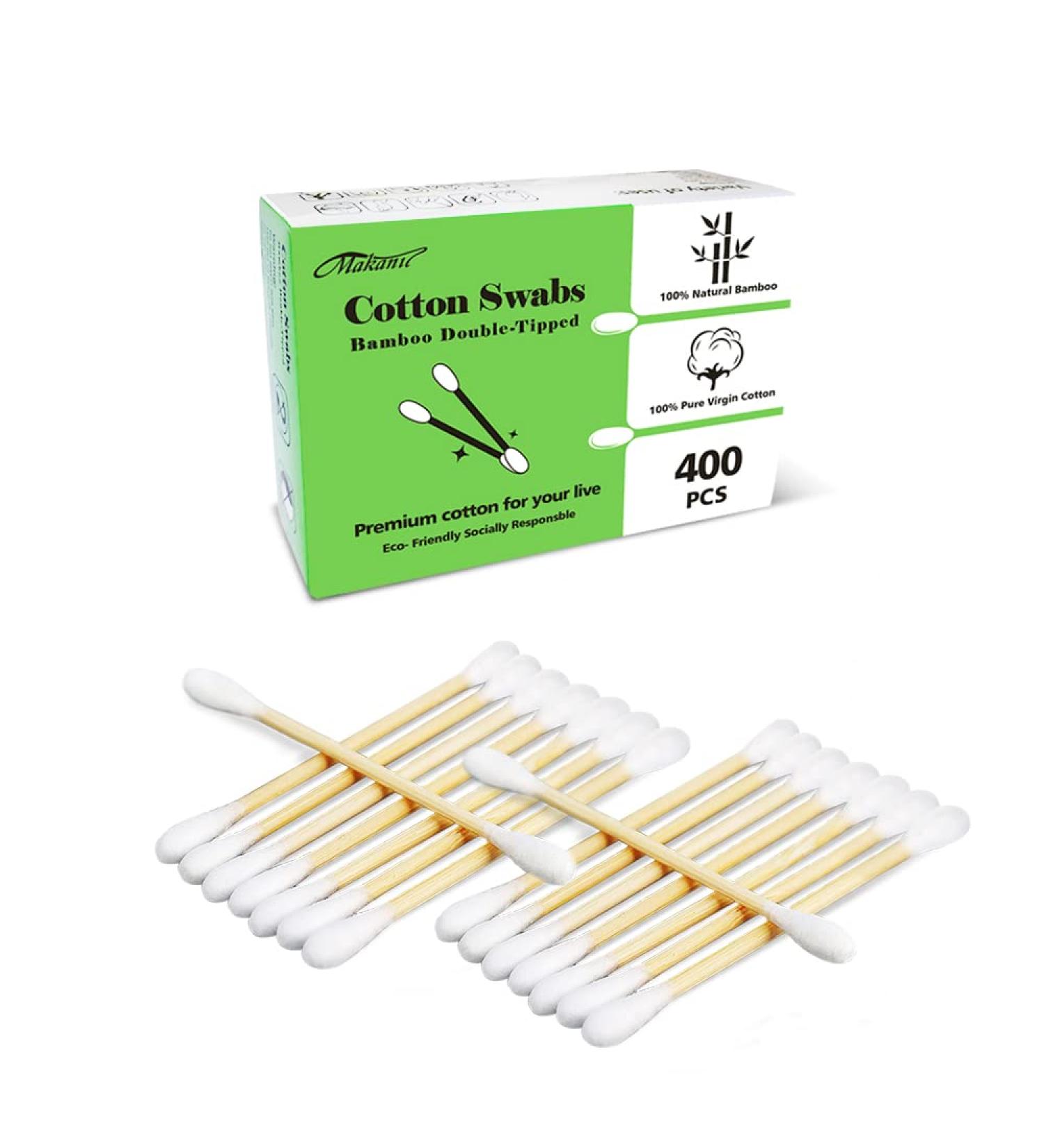 Organic Cotton Swabs 400 Pcs - Natural Bamboo Biodegradable Double Tipped q tips for Ears & Makeup | Wooden Sticks | 400Pcs Pack - Buy Online on GoSupps.com