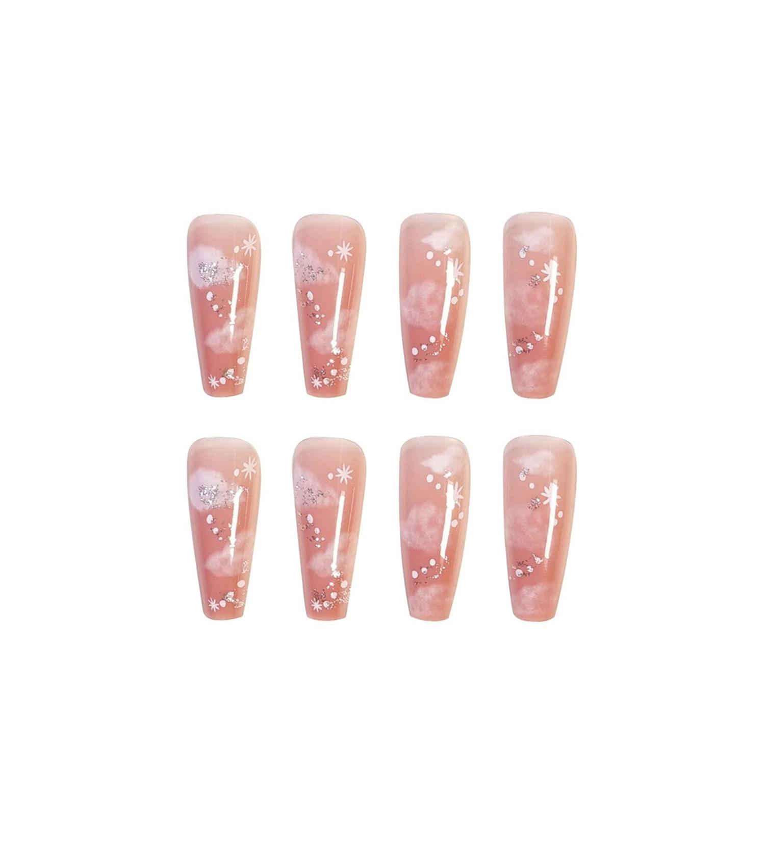 Chtom Long ballet nude color powder cloud dress wearing a nail waterproof fake nail patch detachable nail patch