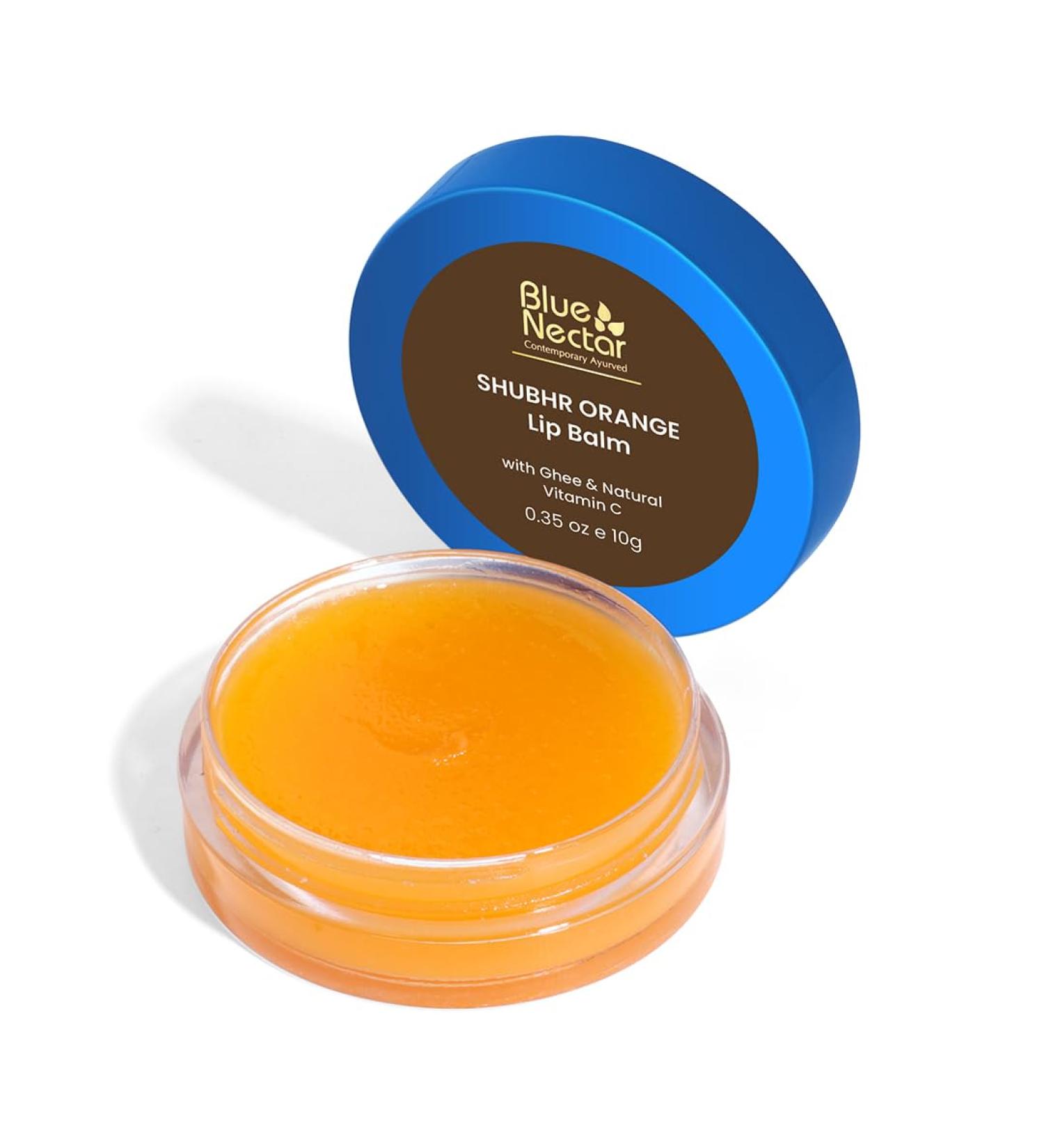 Blue Nectar Shubhr Orange Lip Balm & Gloss | Ayurvedic Lip Care with Ghee & Vitamin C | Paraben & Sulphate Free | 100% Natural (0.5 oz 10 Herbs - Buy Online on GoSupps.com