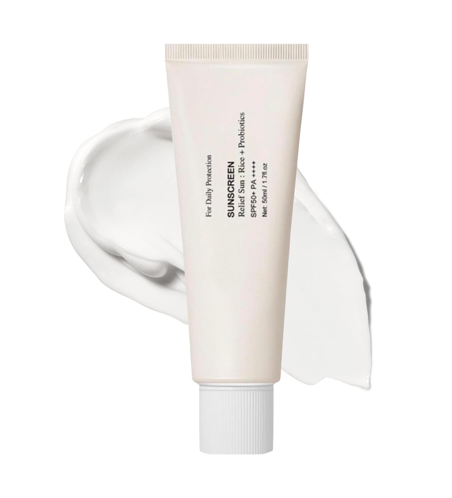 Korean Sunscreen Cream for Face SPF50 Relief Sun Organic Rice Sunscreen Korean Skin Care Sunscreen with with Rice Probiotics(50g) - Buy Online on GoSupps.com