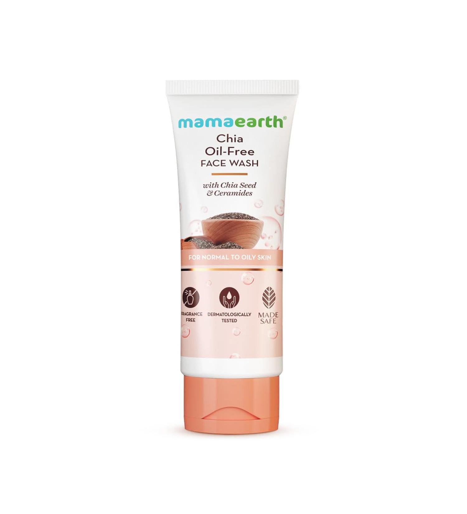 MAMAEARTH Chia Oil-Free Face Wash with Chia Seed & Ceramides | For Normal to Oily Skin | Co-Created with Dermats | Oil-Free Formula | Cleanses Deeply | 100 ml/3.38 Fl Oz - Buy Online on GoSupps.com