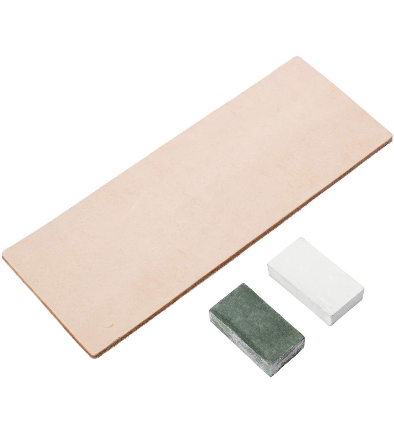 BearMoo Leather Honing Strop with Green White Compound Sharpening Knives Chisel Tools 3 x 8 Inch Double-Sided