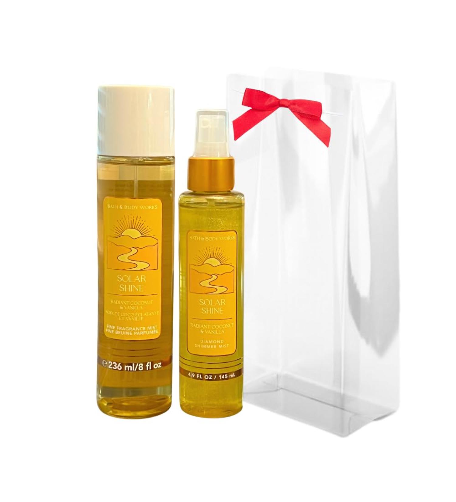 Bath & Body Works SOLAR SHINE Fine Fragrance Mist 8 fl oz & Diamond Shimmer Mist 4.9 fl oz 2-piece Gift Set with a Red Bow for Holiday - Buy Online on GoSupps.com