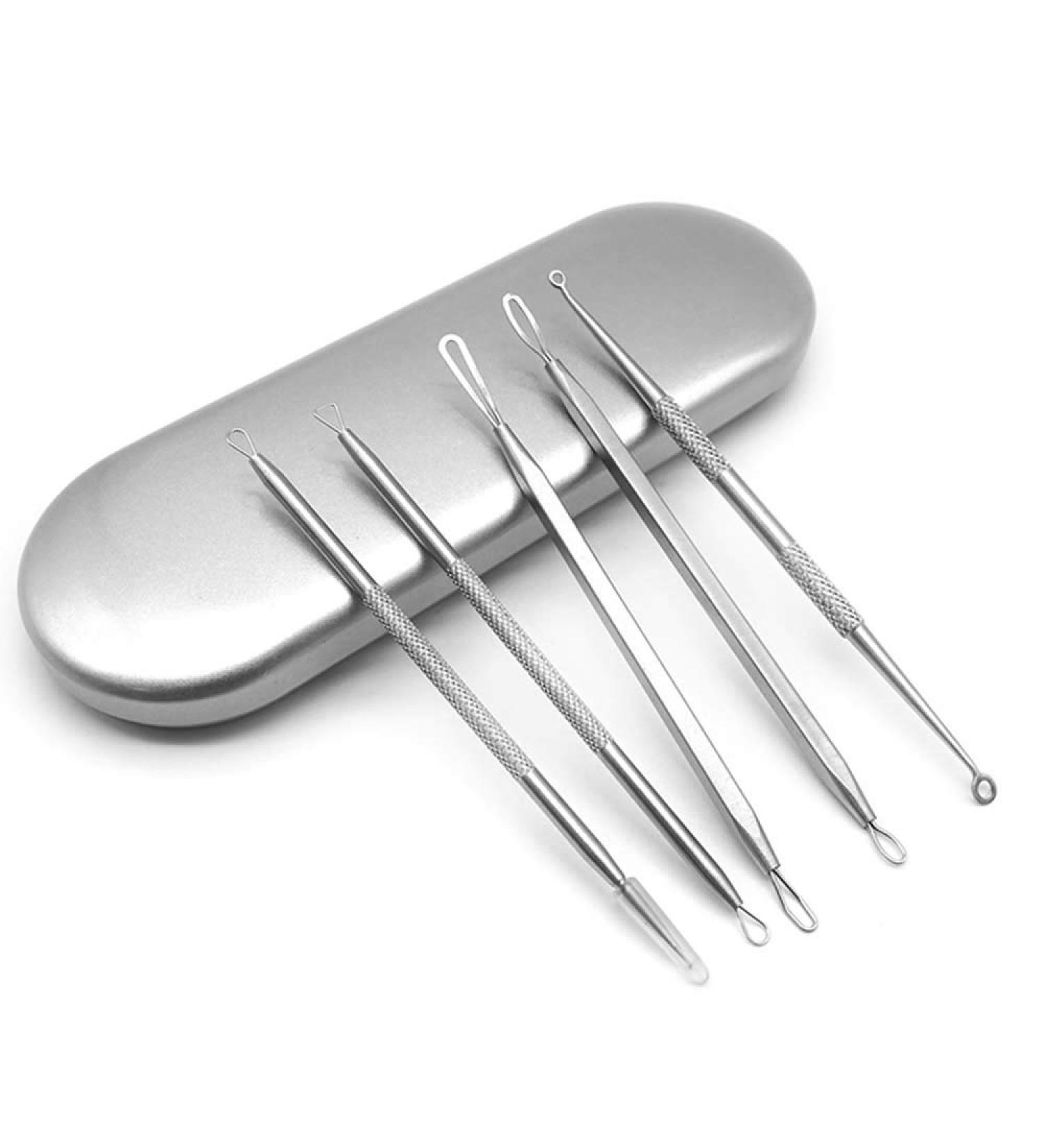 KAV Comedone Extractor Kit 5-Piece Blackhead Remover Tool Set with Storage Case for Acne Prone Skin - Stainless Steel Pimple and Blemish Extractor Tools for Deep Cleansing - Buy Online on GoSupps.com