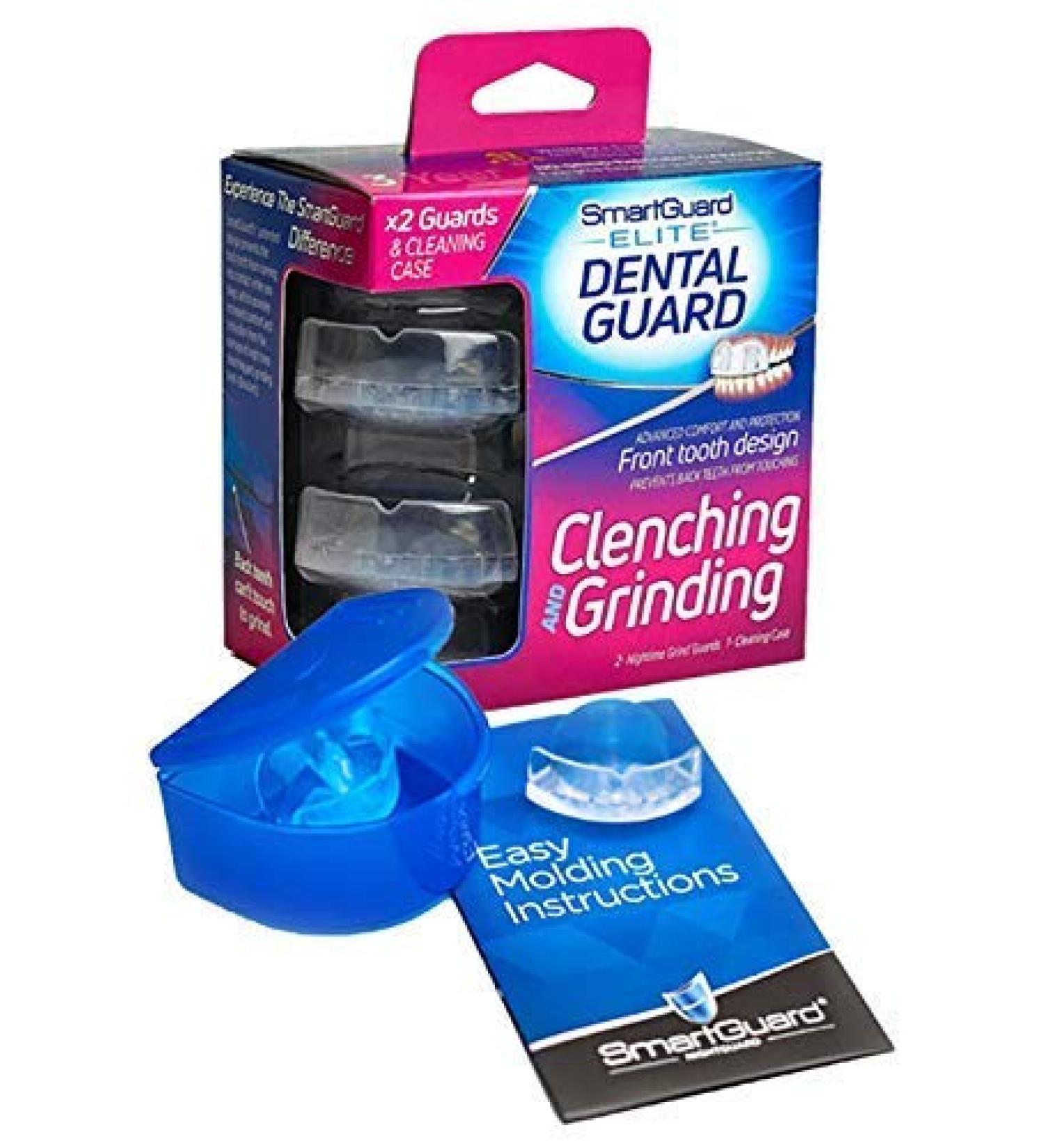 SMARTGUARD ELITE (2 Guards 1 Travel case) Front tooth Custom Anti Teeth Grinding Night Guard for Clenching - Dentist Designed - Bruxing Splint Mouth Protector For Relief of Symptoms