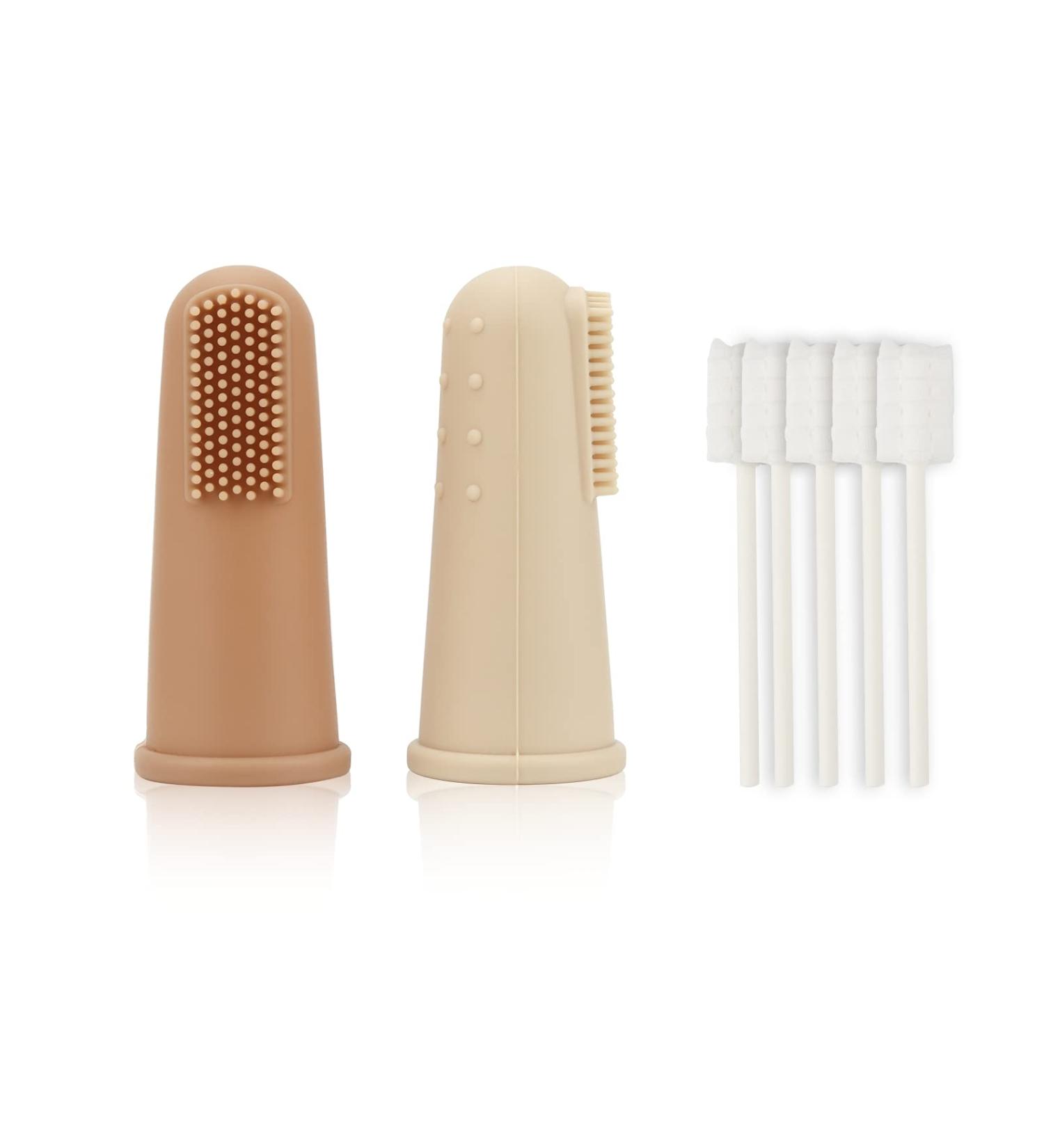 UHFi Baby Toothbrush Finger Toothbrush & Tongue Cleaner Kit - Silicone Brush for Babies 0-12 Months (Clay/Ivory) - Buy Online on GoSupps.com