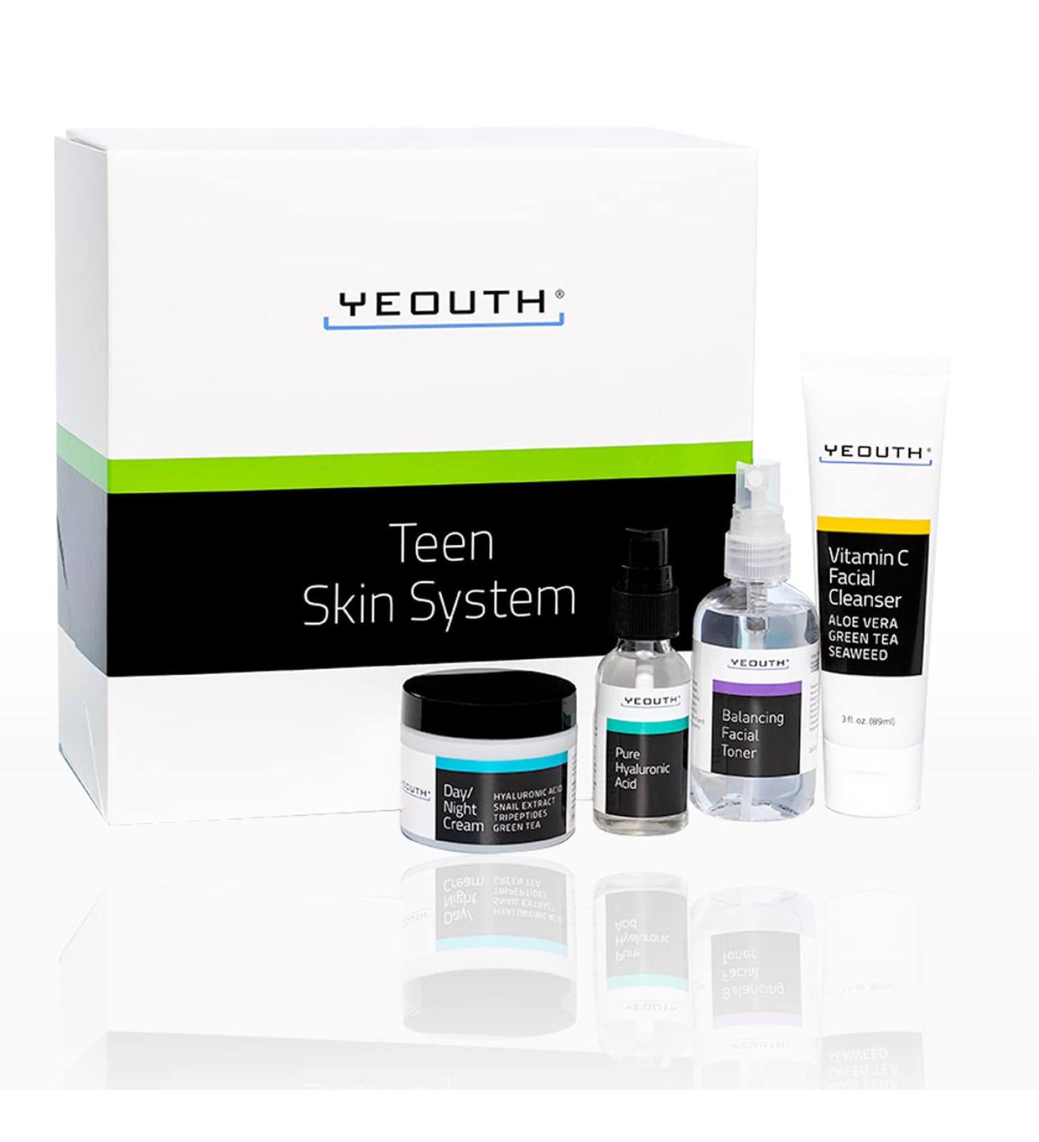 Teens Skincare Set - Vitamin C Cleanser, Toner, Hyaluronic Acid & Face Cream - Skin Care Gift Set by YEOUTH - Buy Online on GoSupps.com