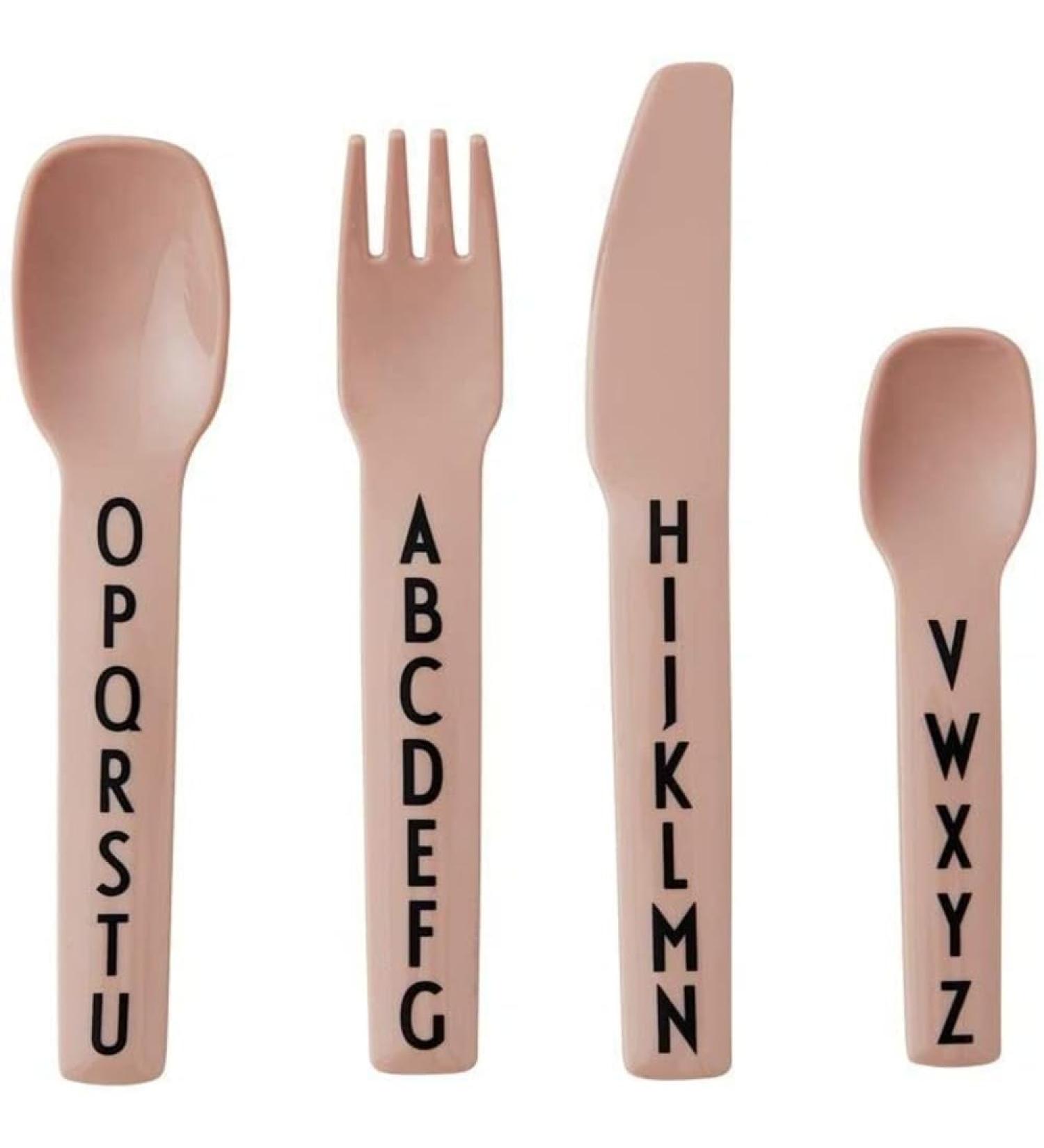 Design Letters Tritan Cutlery Set for Baby and Kids 4pcs (Nude) - BPA, BPS, and EA-Free with Alphabet Print - Drop-Safe & Dishwasher Safe - Buy Online on GoSupps.com