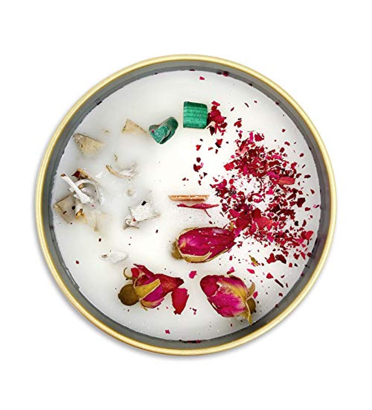 Fifi Peony Gemstone Candles - Juicy Pear & Vanilla Scent Malachite Infused 8oz Gold Tin Eco-Friendly Soy Wax with Wooden Wick - Buy Online on GoSupps.com