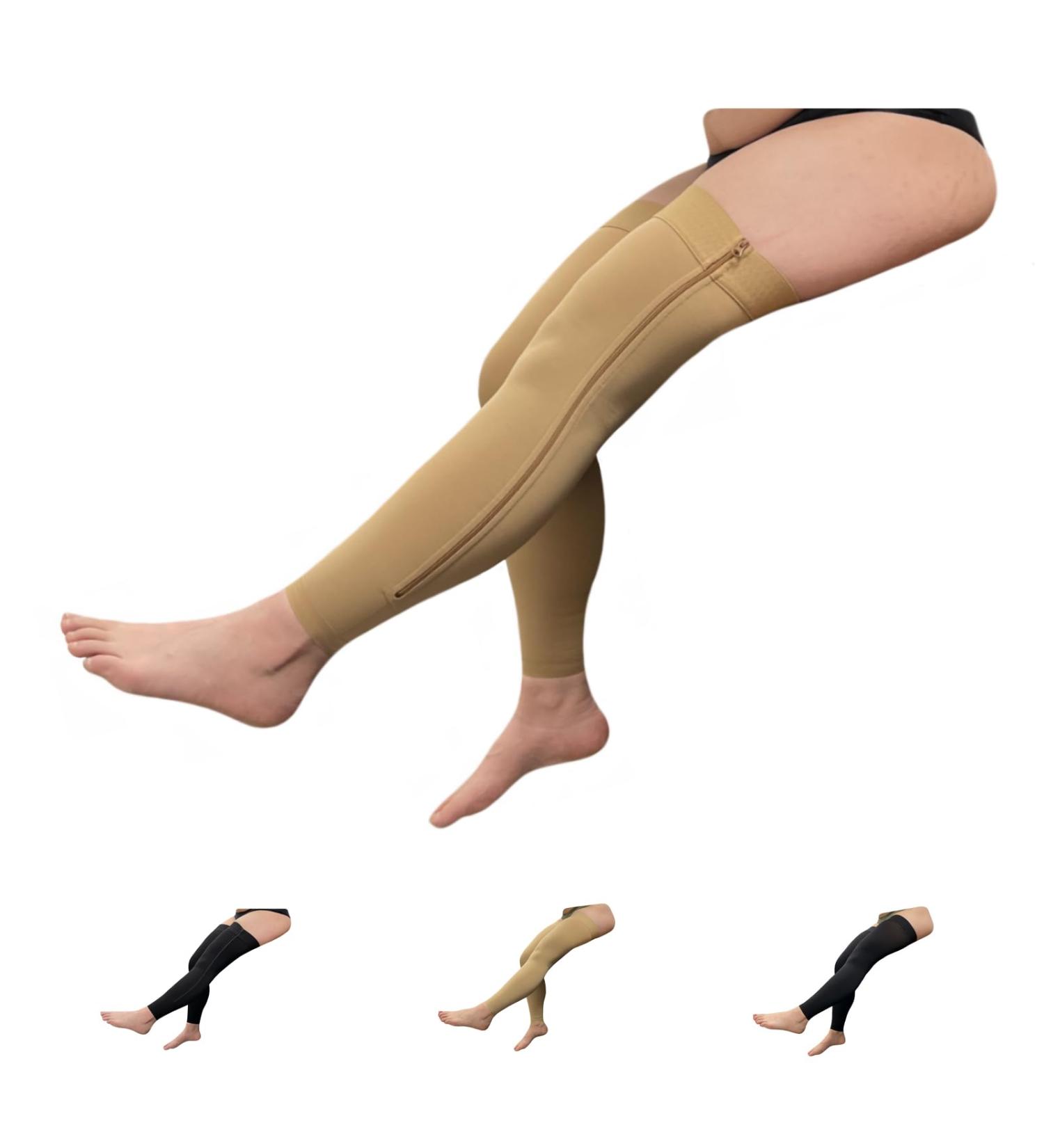 Buy Footless Thigh High 20-30 mmHg Compression Stockings with Zipper - Wide Leg Beige 5X-Large - Ideal for Comfort & Support - Buy Online on GoSupps.com