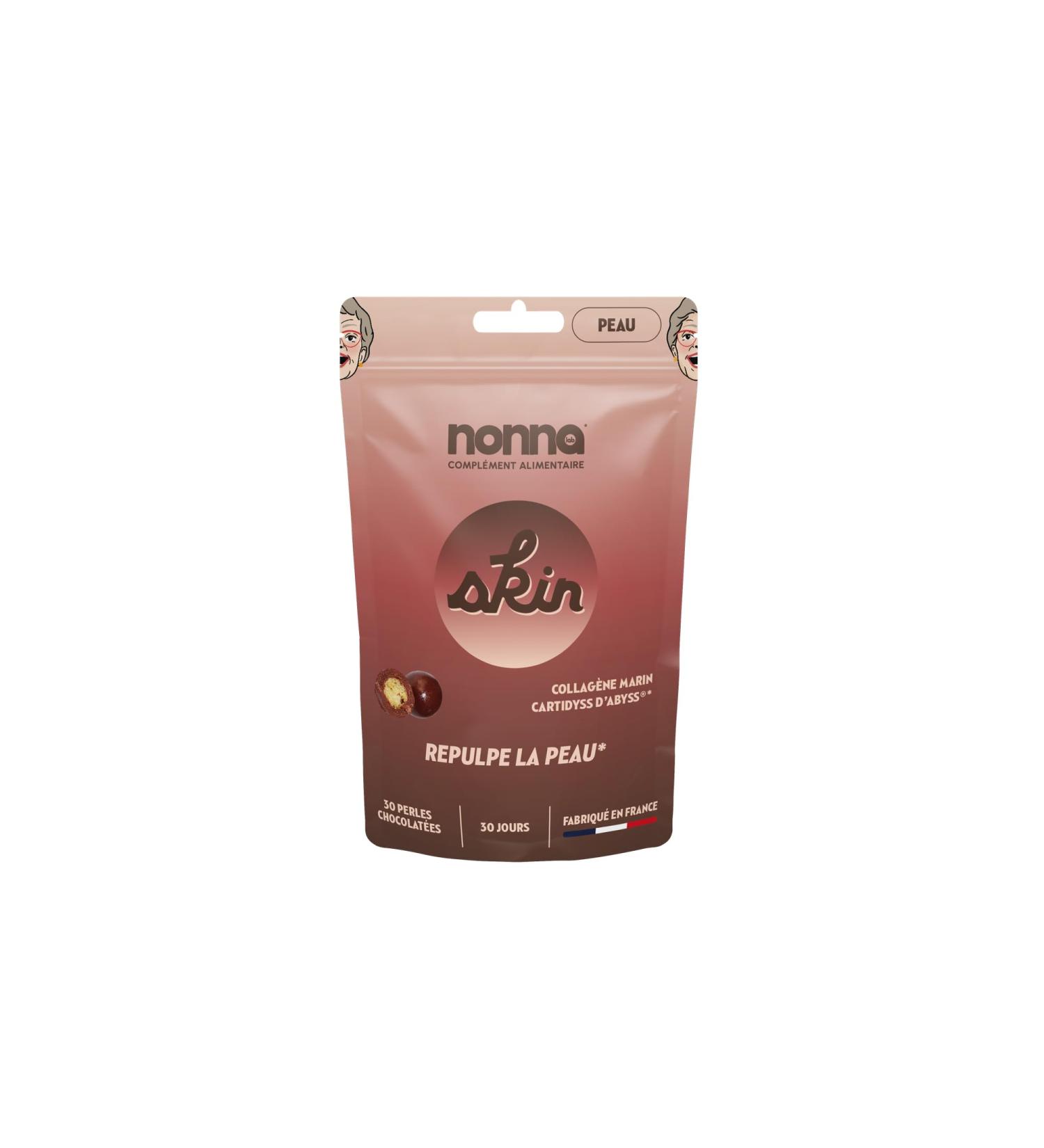 NONNA LAB - Skin - High Performance Marine Collagen | Proven Anti-Wrinkle Effectiveness | Anti-Aging Food Supplement - 1 Month Cure - 30 Chocolate Pearls - Made in France - Buy Online on GoSupps.com