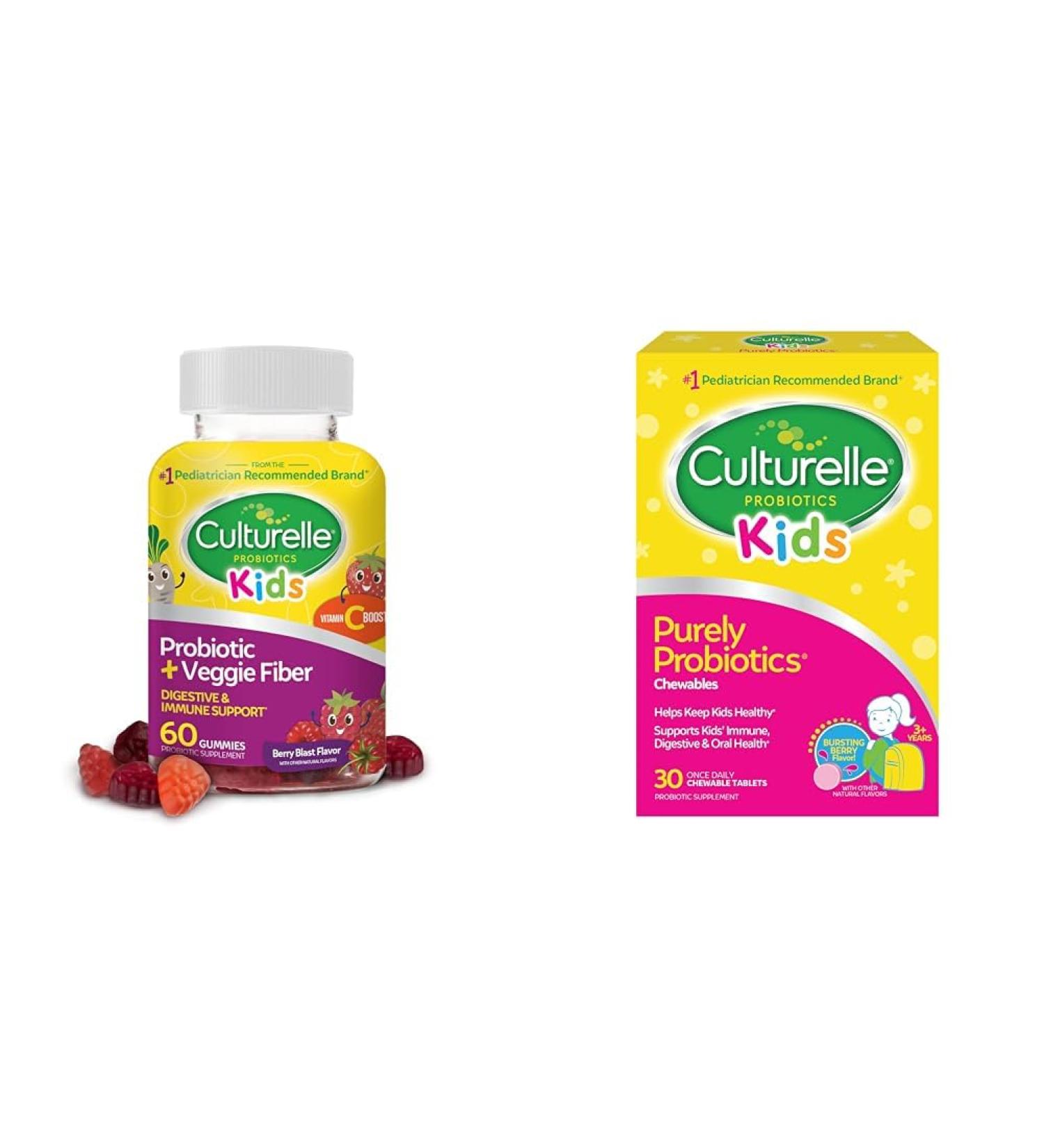 Culturelle Daily Probiotic for Kids + Veggie Fiber Gummies (Ages 3+) - 60 Count & Kids Chewable Daily Probiotic for Kids Ages 3+ 30 Count - Buy Online on GoSupps.com