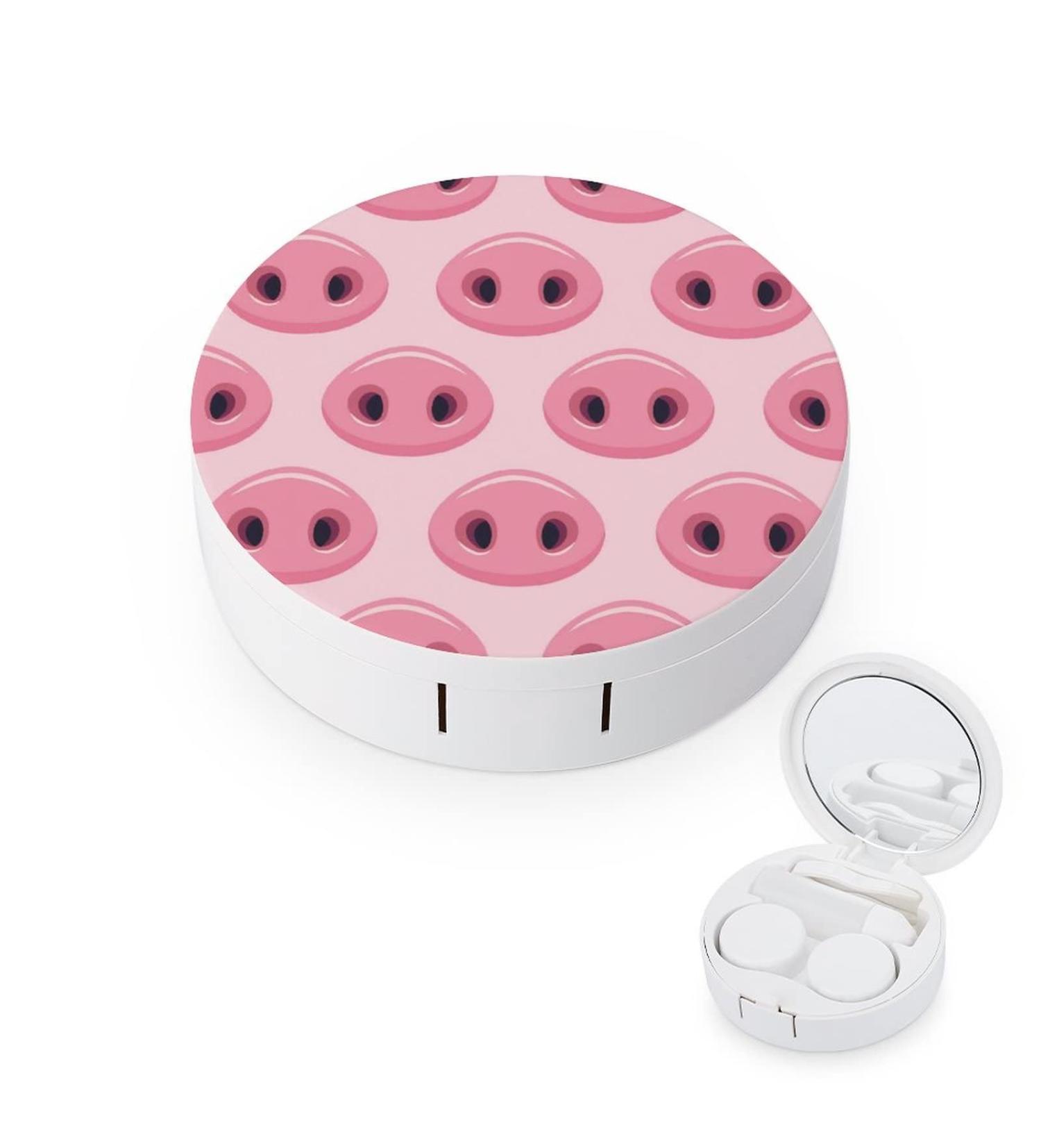 Cute Pig Nose Round Case For Contact Lens Kit Storage Box with Mirror Printed - Buy Online on GoSupps.com