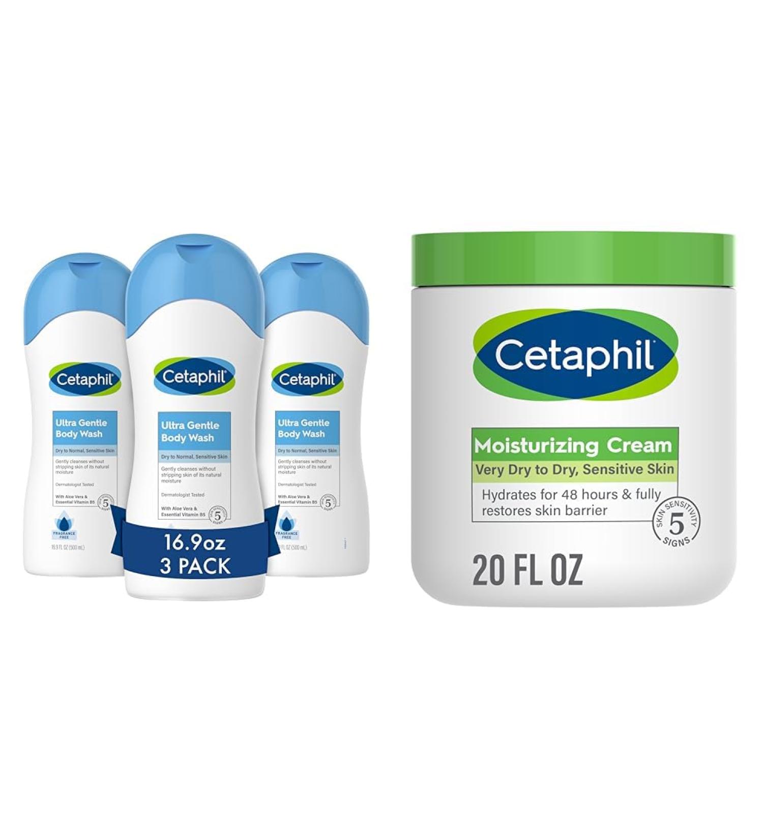 Cetaphil Ultra Gentle Body Wash 16.9oz Pack of 3 - For Dry to Normal & Body Moisturizer Hydrating Moisturizing Cream for Dry to Very Dry - Buy Online on GoSupps.com