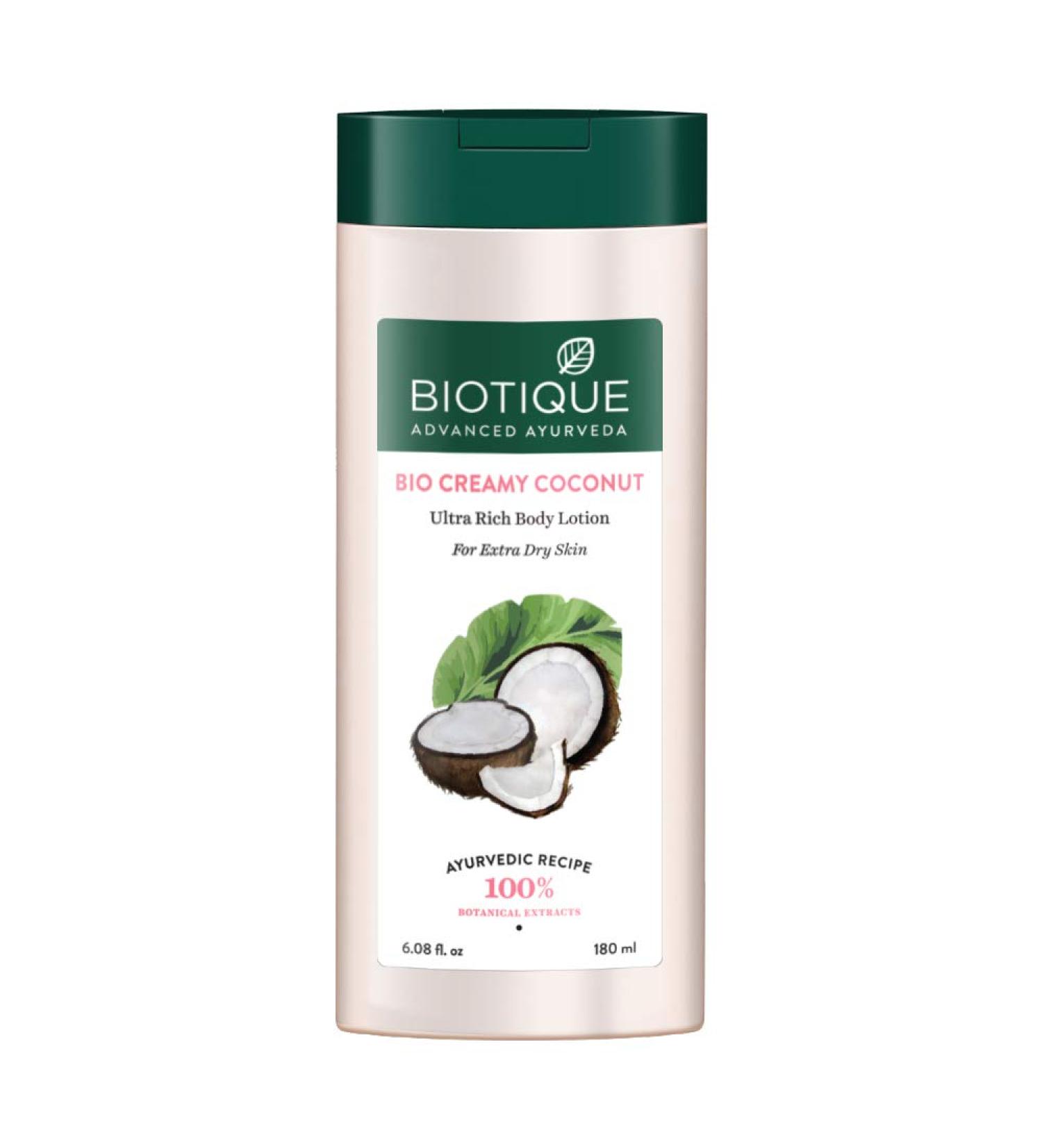 Biotique Bio Creamy Coconut Body Lotion - Ultra-Rich Moisturizer for Extra Dry Skin 180ml | International Shipping - Buy Online on GoSupps.com