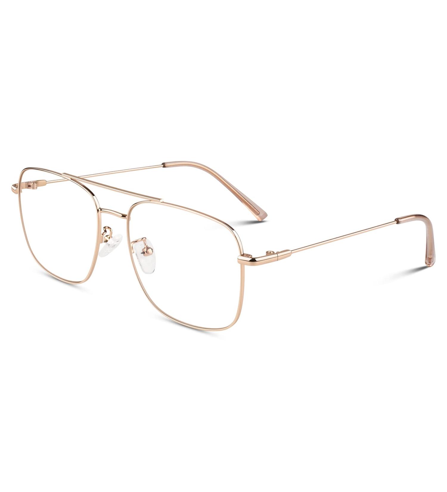 LINVO Classic Metal Frame Eyeglasses - Vintage Aviator Glasses for Men & Women | Prescription-Free Gold Frames - Buy Online on GoSupps.com