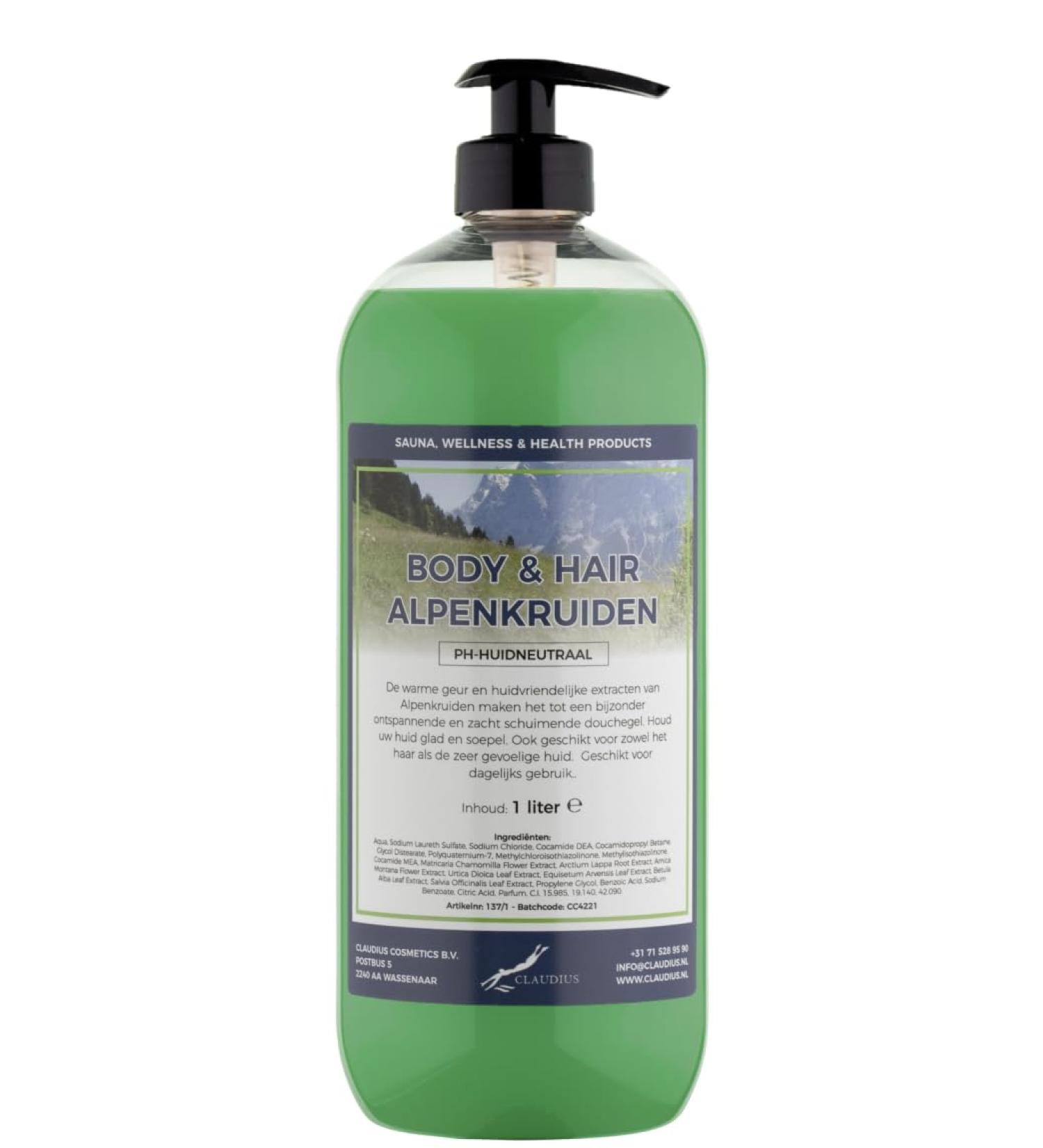 Claudius Body & Hair Alpine Herbs 1 Litre Transparent with Free Pump 2 in 1 for Body and Hair