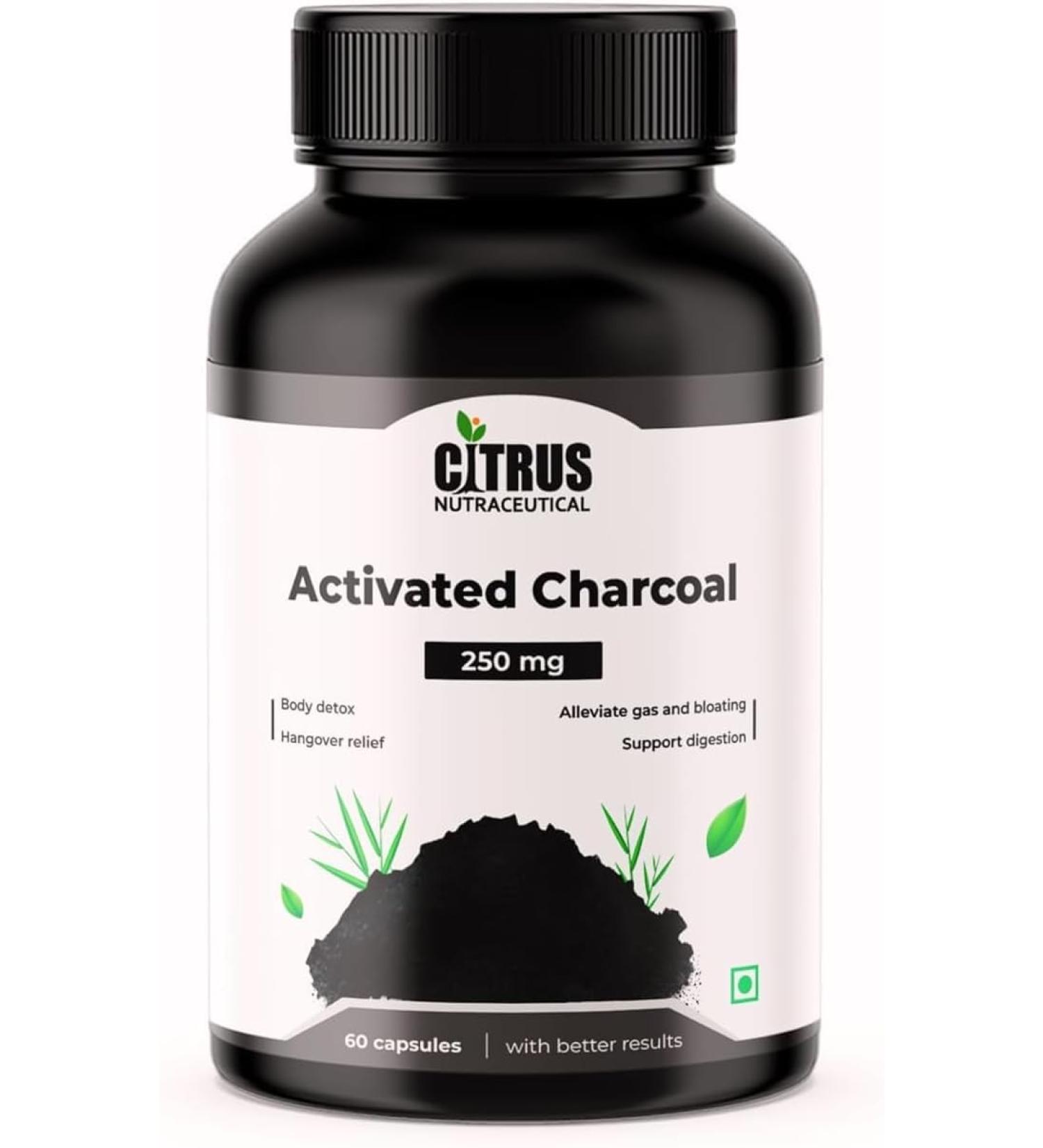 Activated Charcoal Capsules Supports Bowel Detoxification - 250 mg - 60 Capsules
